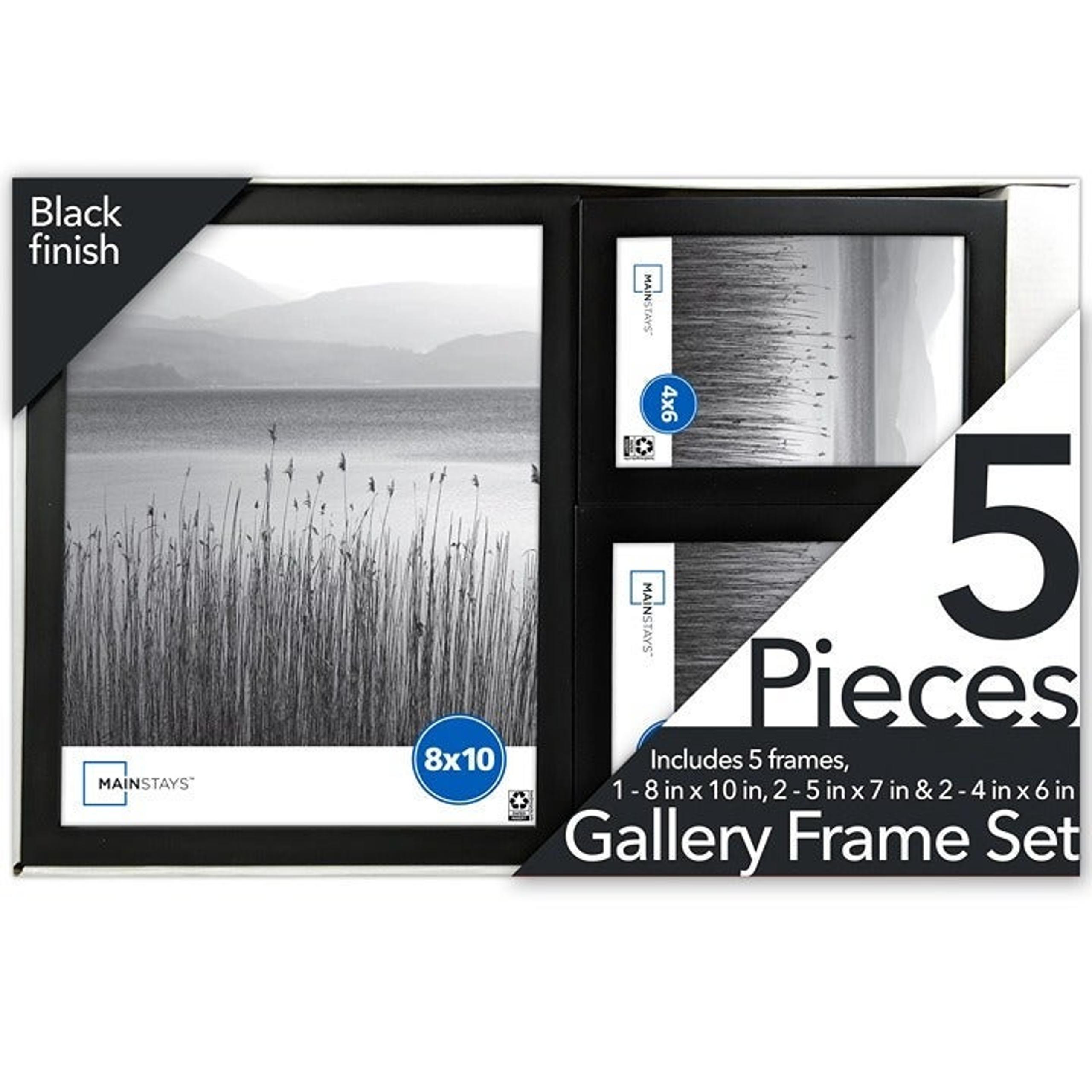 Mainstays Black 0.5" Gallery Picture Frame 5 pc Set (2-4x6, 2-5x7, 1-8x10 Frames