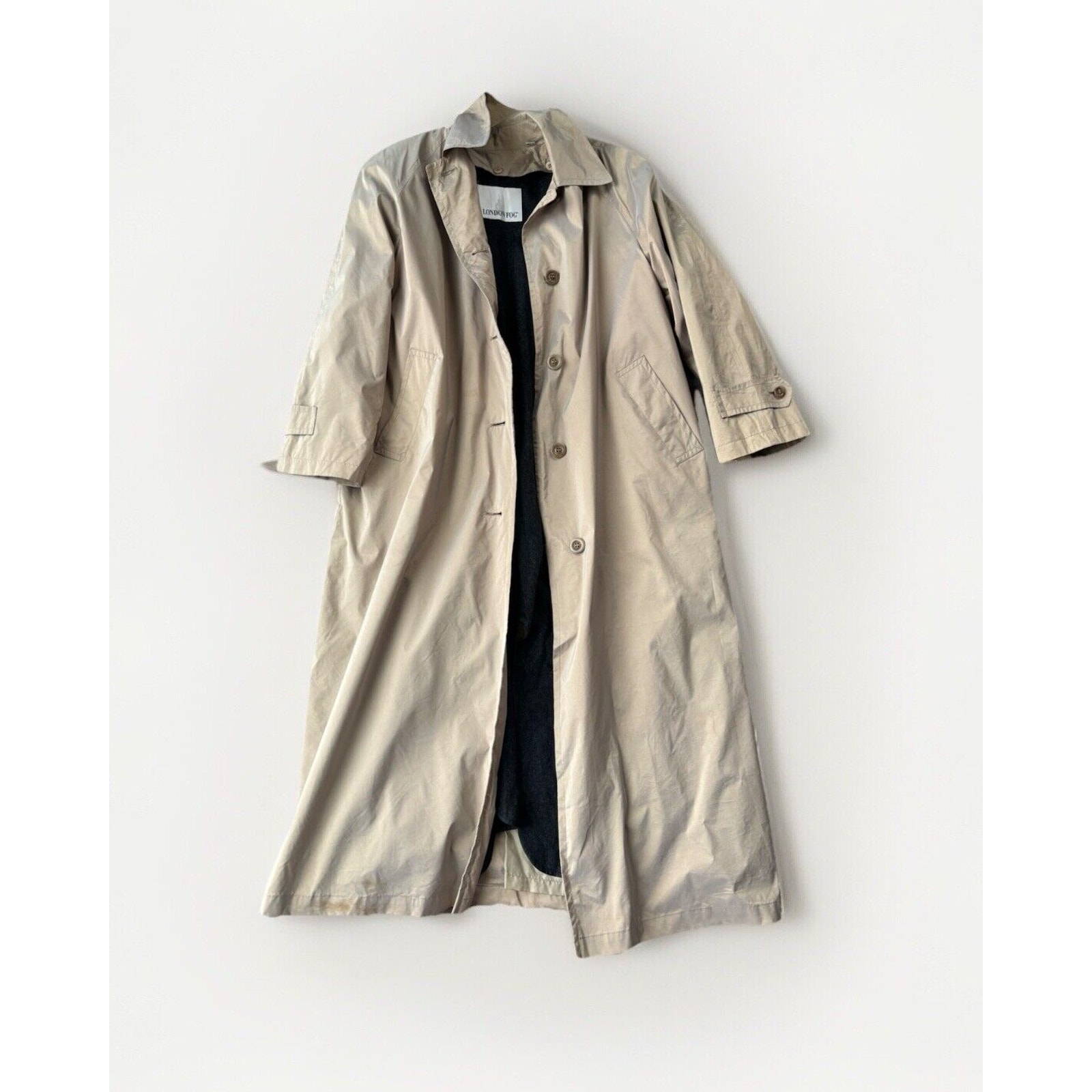 London Fog Gold Shimmer Trench Coat Size 8 Oversized Wool Lined