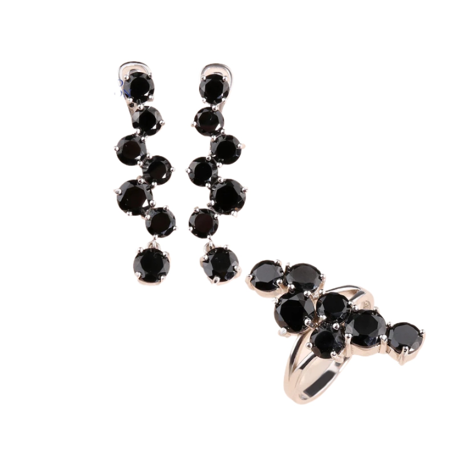 Natural Black Spinel Jewelry Set, Black Spinel Earrings and Ring Set
