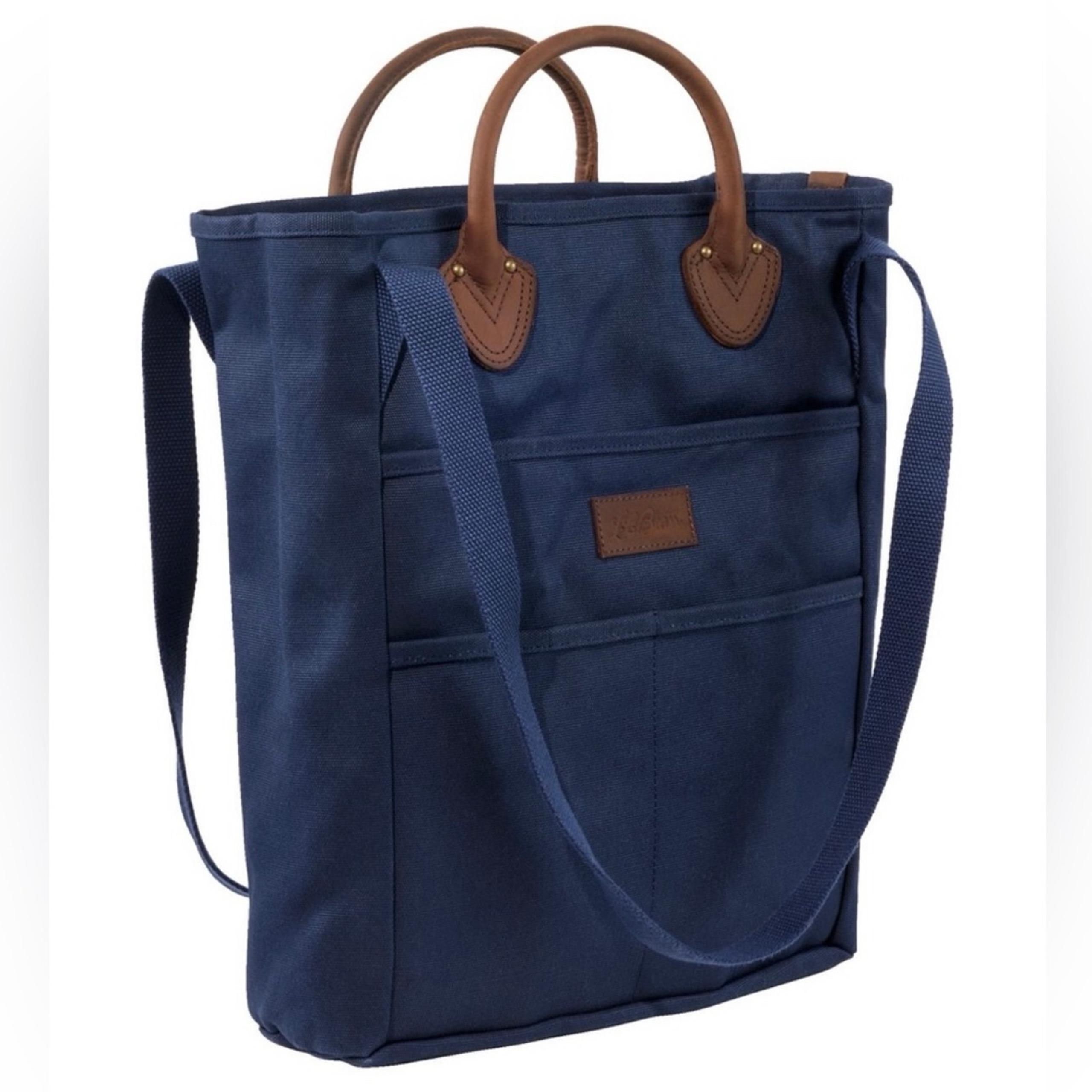 LL Bean Stonington Daily Carry Tote Work Travel Beach Bag Canvas Leather Handles