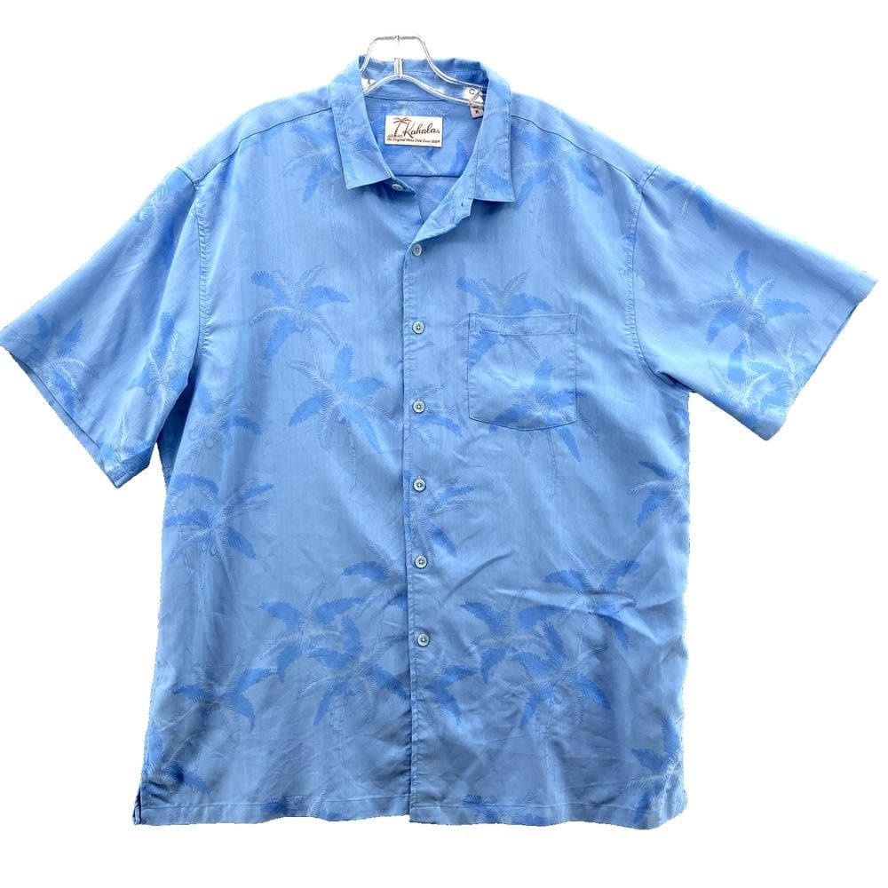 Vintage Kahala Hawaiian Shirt Men XL Blue Floral Woven Palm Relaxed Coastal 90s