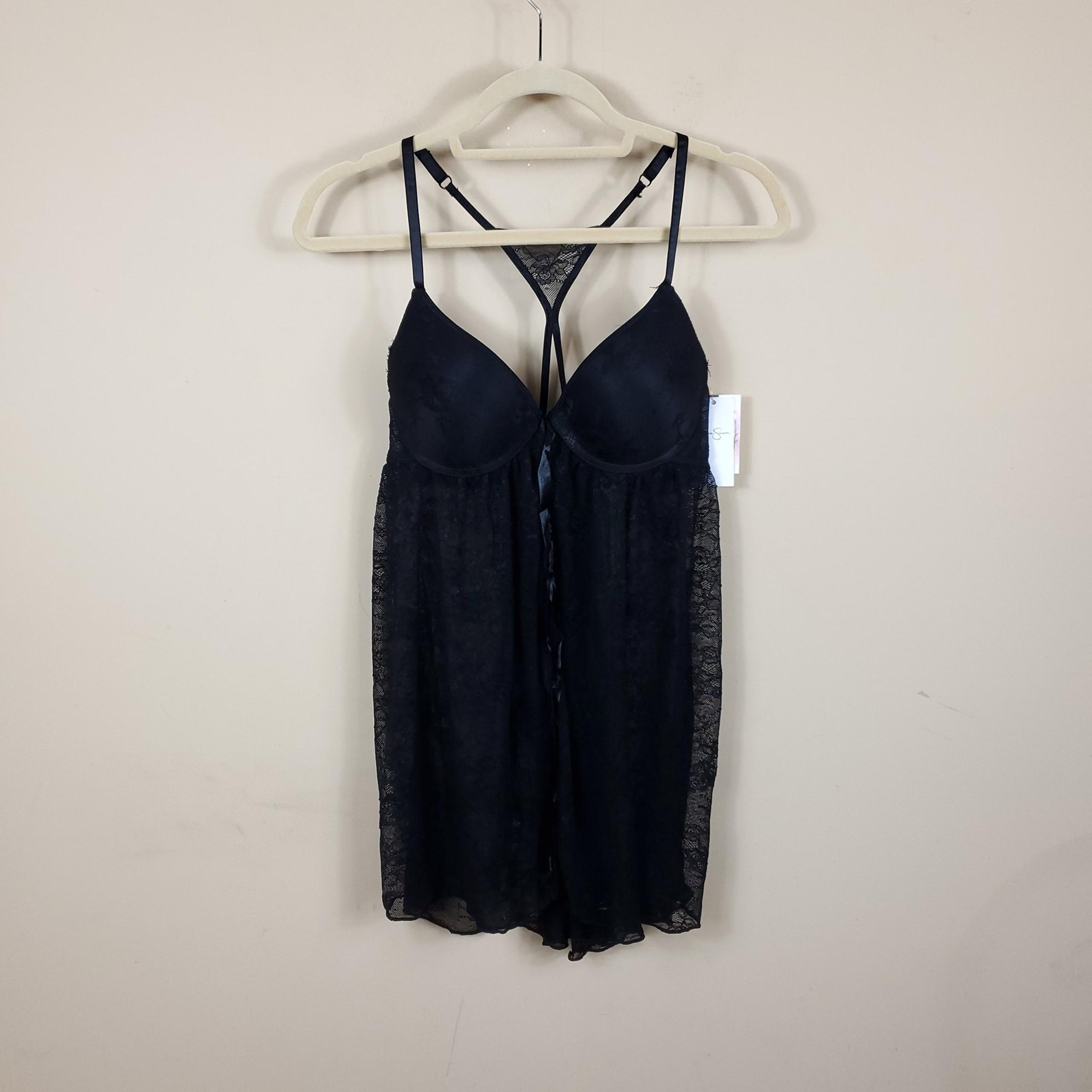 Jessica Simpson Lace Cup Dot Mesh Babydoll Top Women's Size L