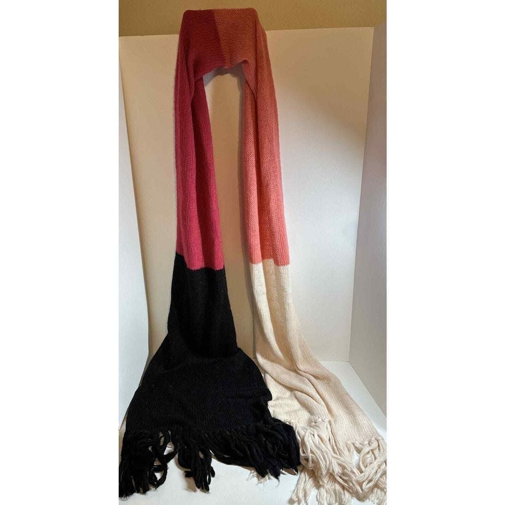 Kate Spade Knit Color Block Scarf With Fringes Pinks and Black 109x17 inches