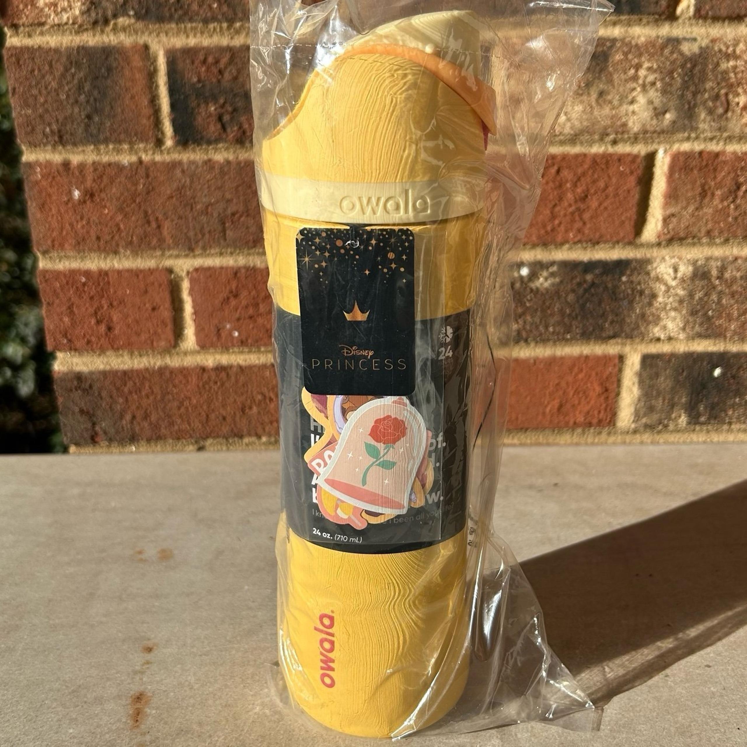 NEW, SEALED Owala x Disney "Belle" FreeSip 24 oz Yellow Water Bottle w/ Stickers
