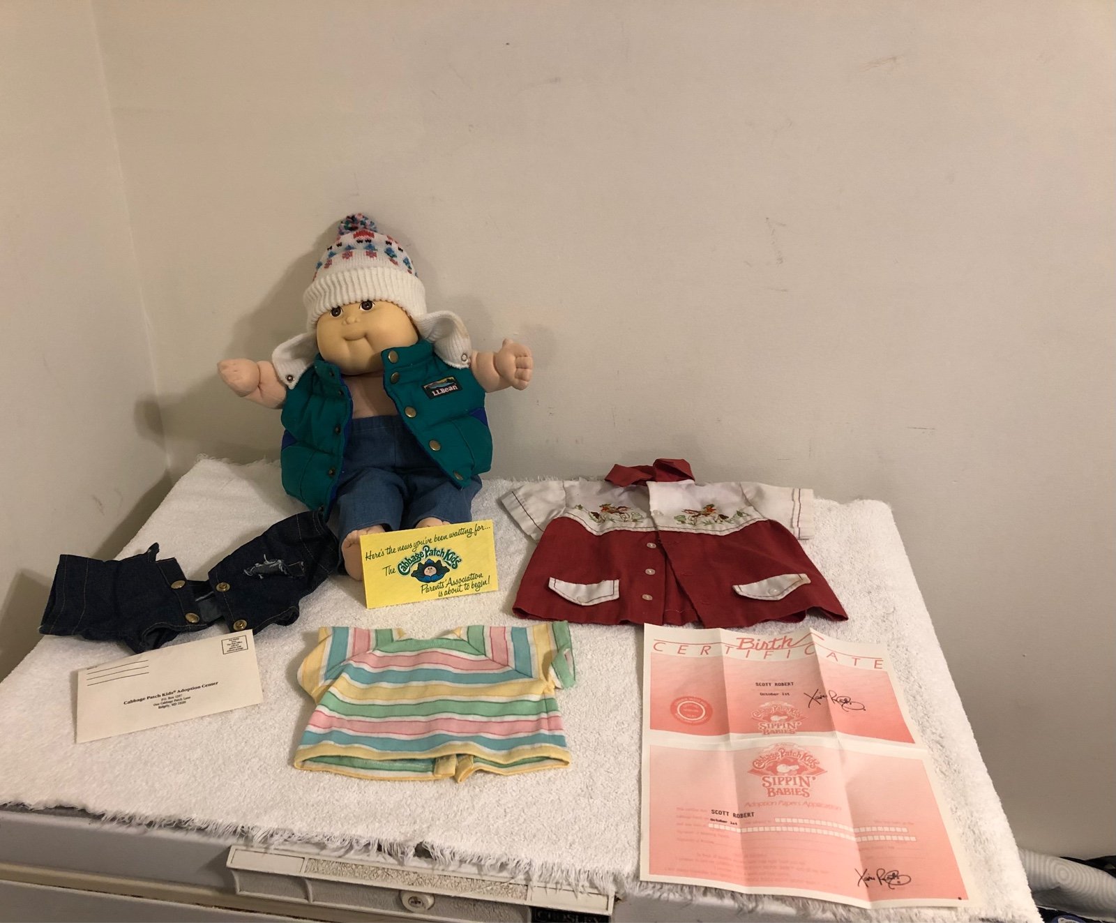 Vintage Xavier Roberts Cabbage Patch Black Hair Boy With Clothes & Birth Cert
