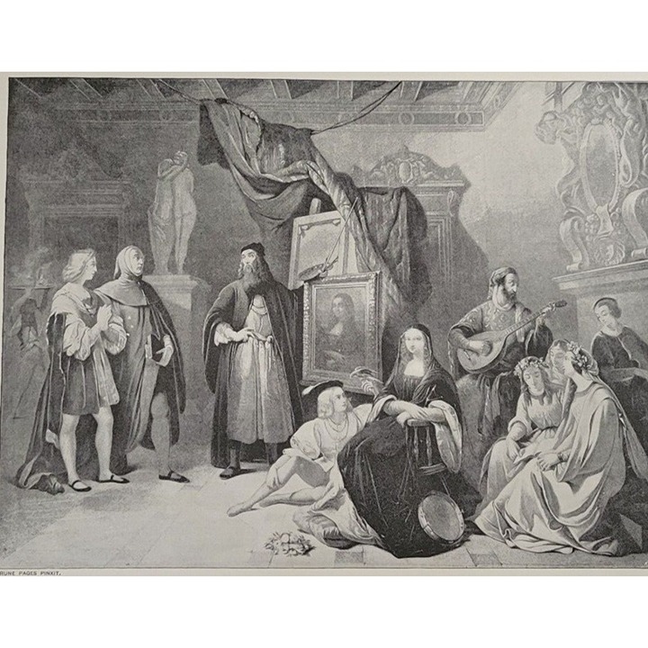 RAPHAEL MEETING LEONARDO DA VINCI IN STUDY Mona Lisa Brune Pages 1894 Print