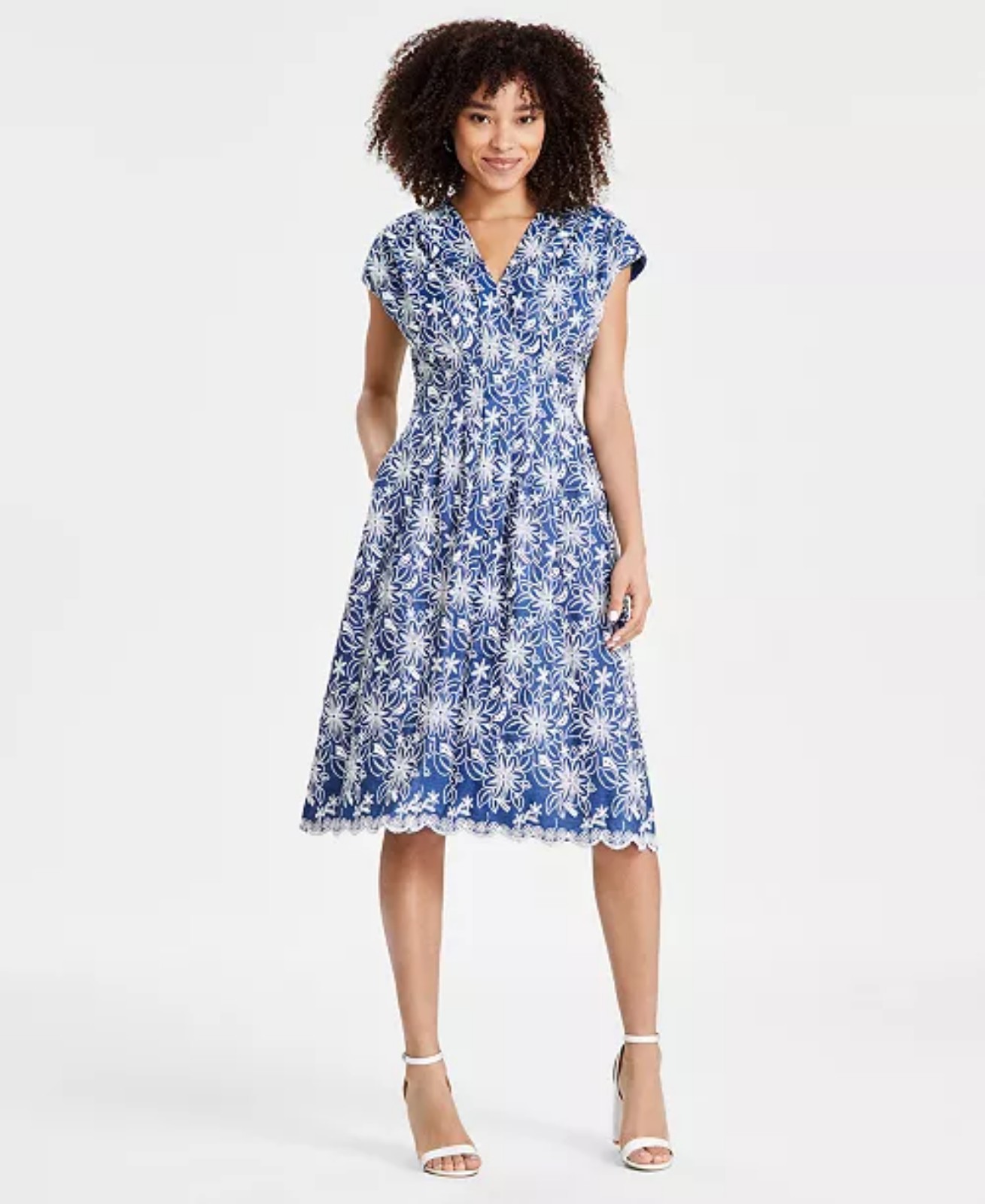 kensie Women's Embroidered Denim Midi Dress sz8 138