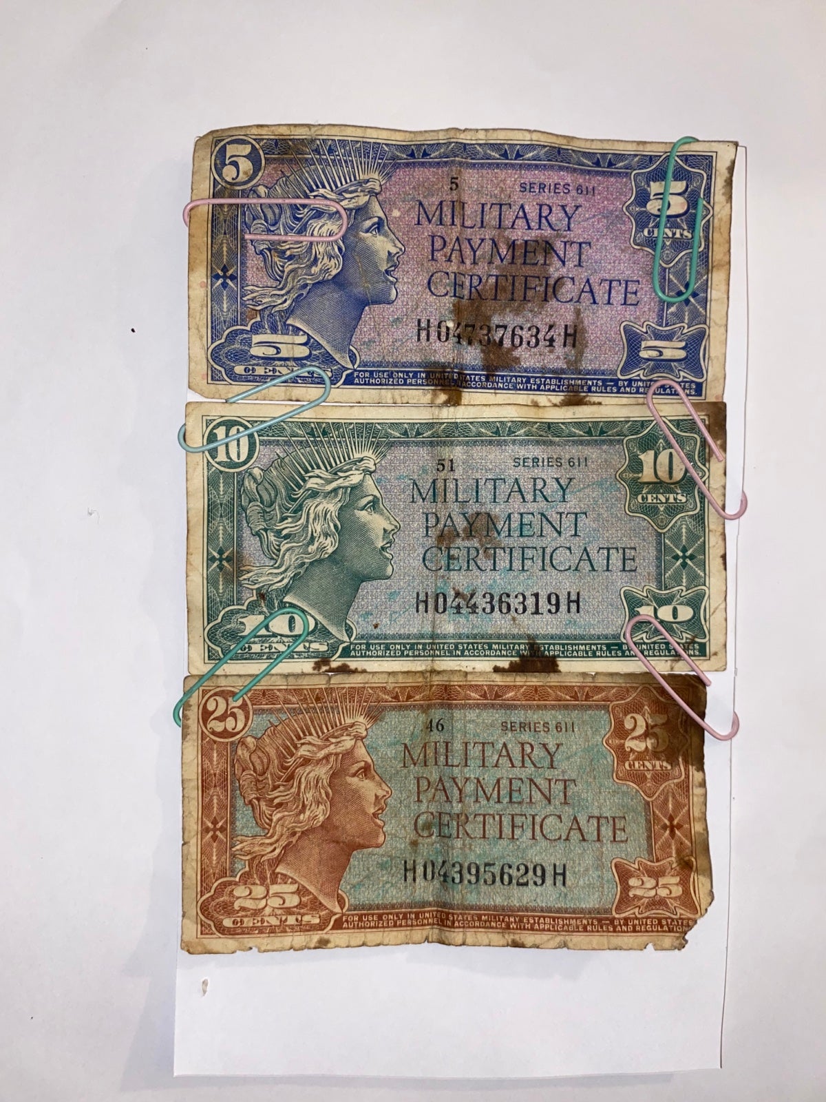 Series 611 Military Certificates (5c,10c,&25c)RARE