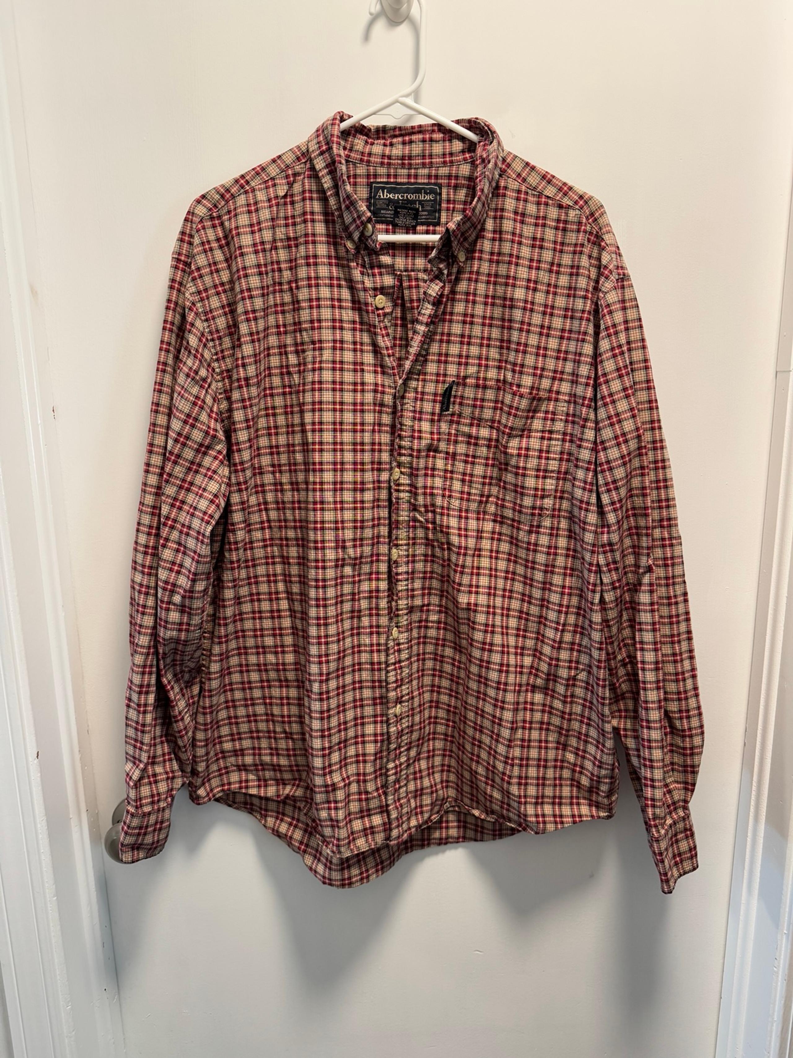 Vintage Abercrombie & Fitch Mens Plaid Shirt Outdoor Goods Cotton Red/Black L