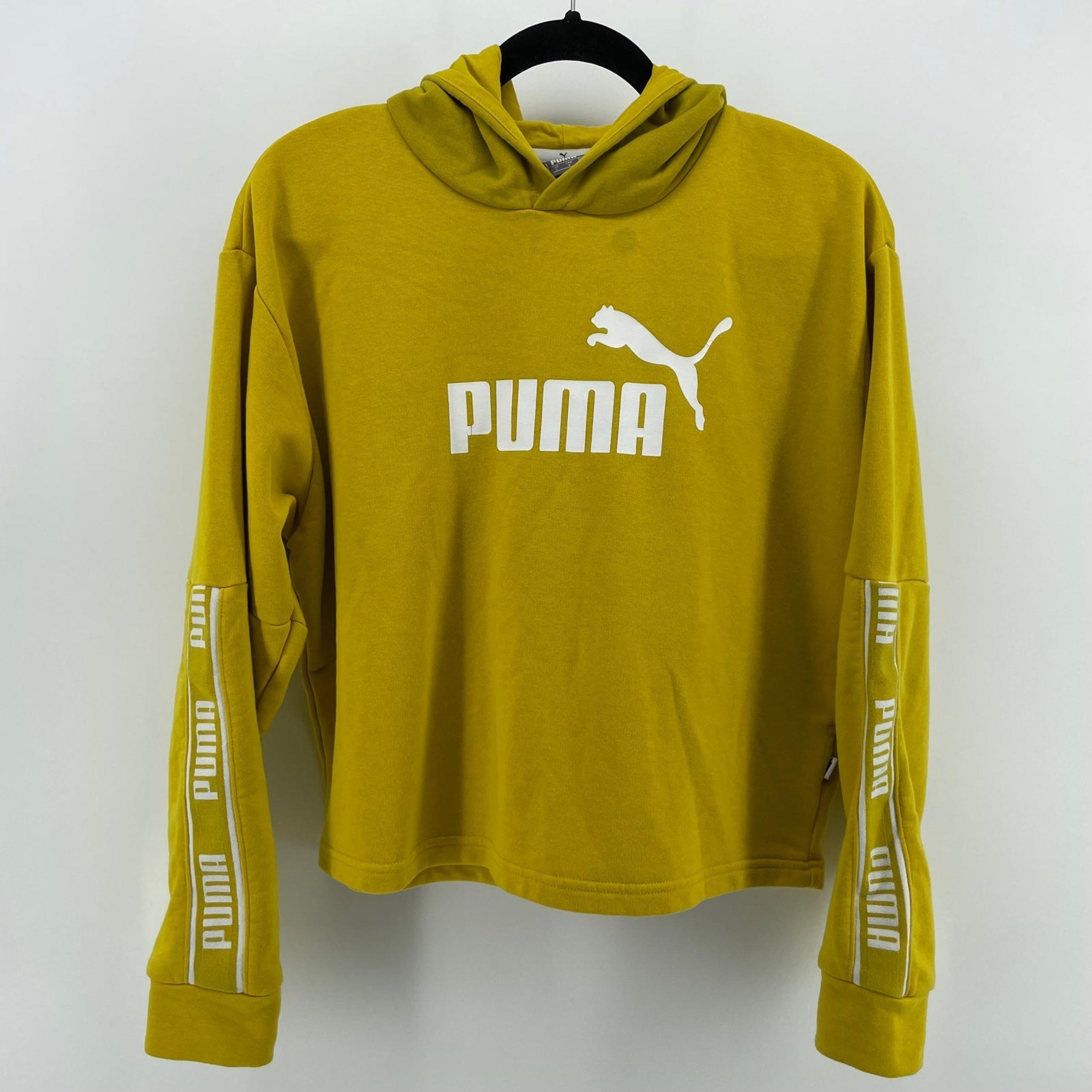 Puma Yellow Amplified Cropped Hooded Sweatshirt L