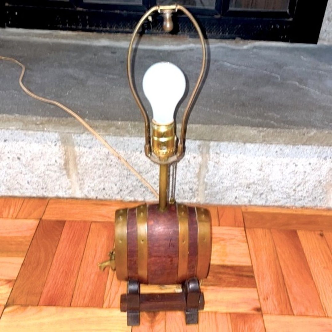 Vintage 1933 Meilleurs De Ouvrier Cognac Oak Aging Barrel Lamp Made in Paris
