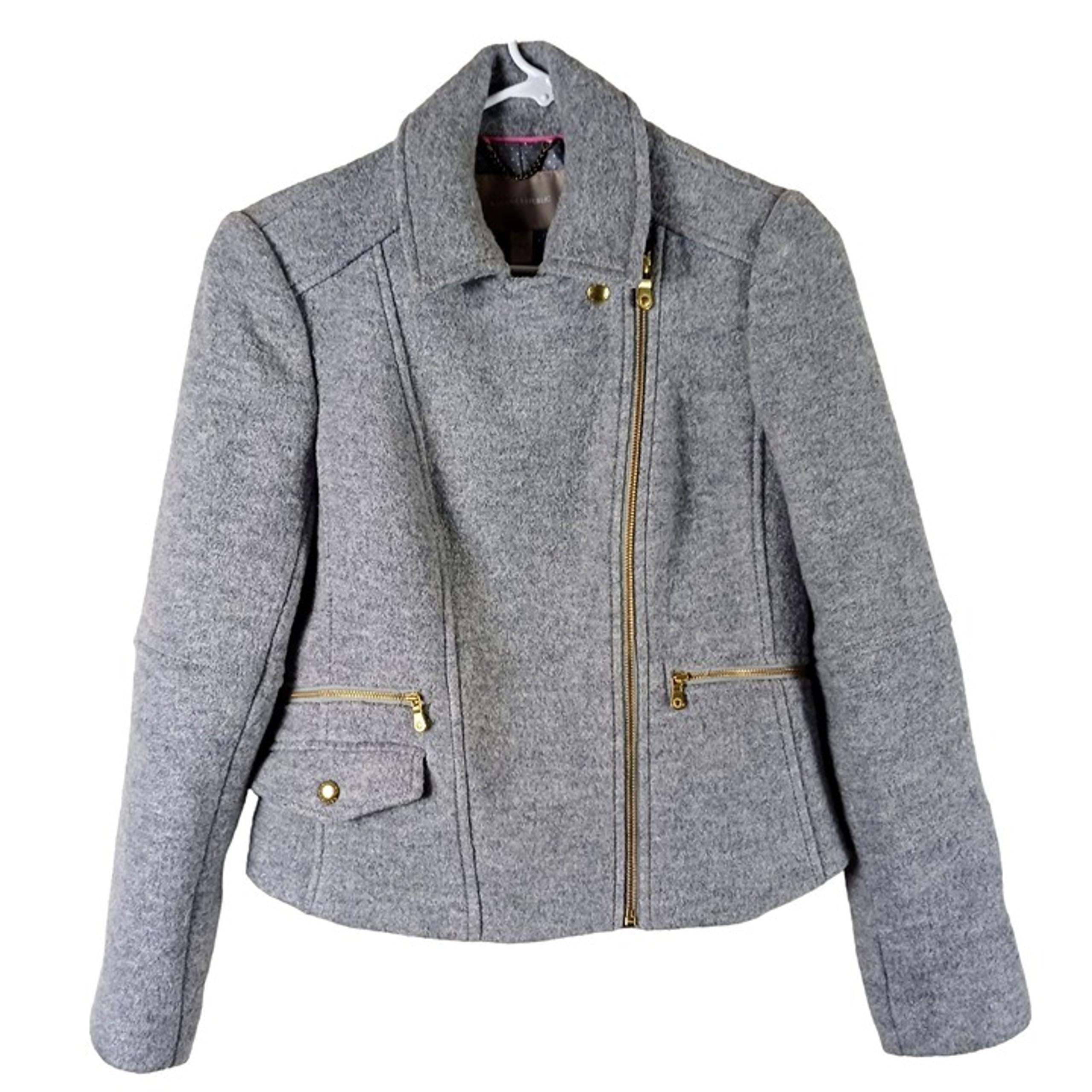 Banana Republic Womens Boiled Wool Moto Jacket Small Gray Full Zip 3 Pockets
