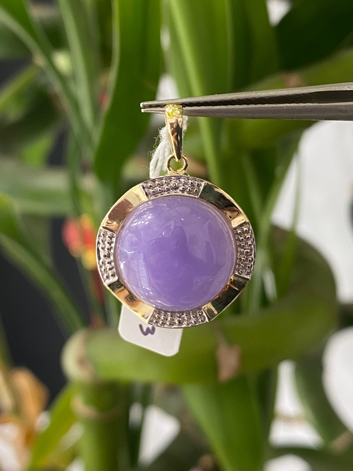 14K Yellow Gold Purple Jade Pendant