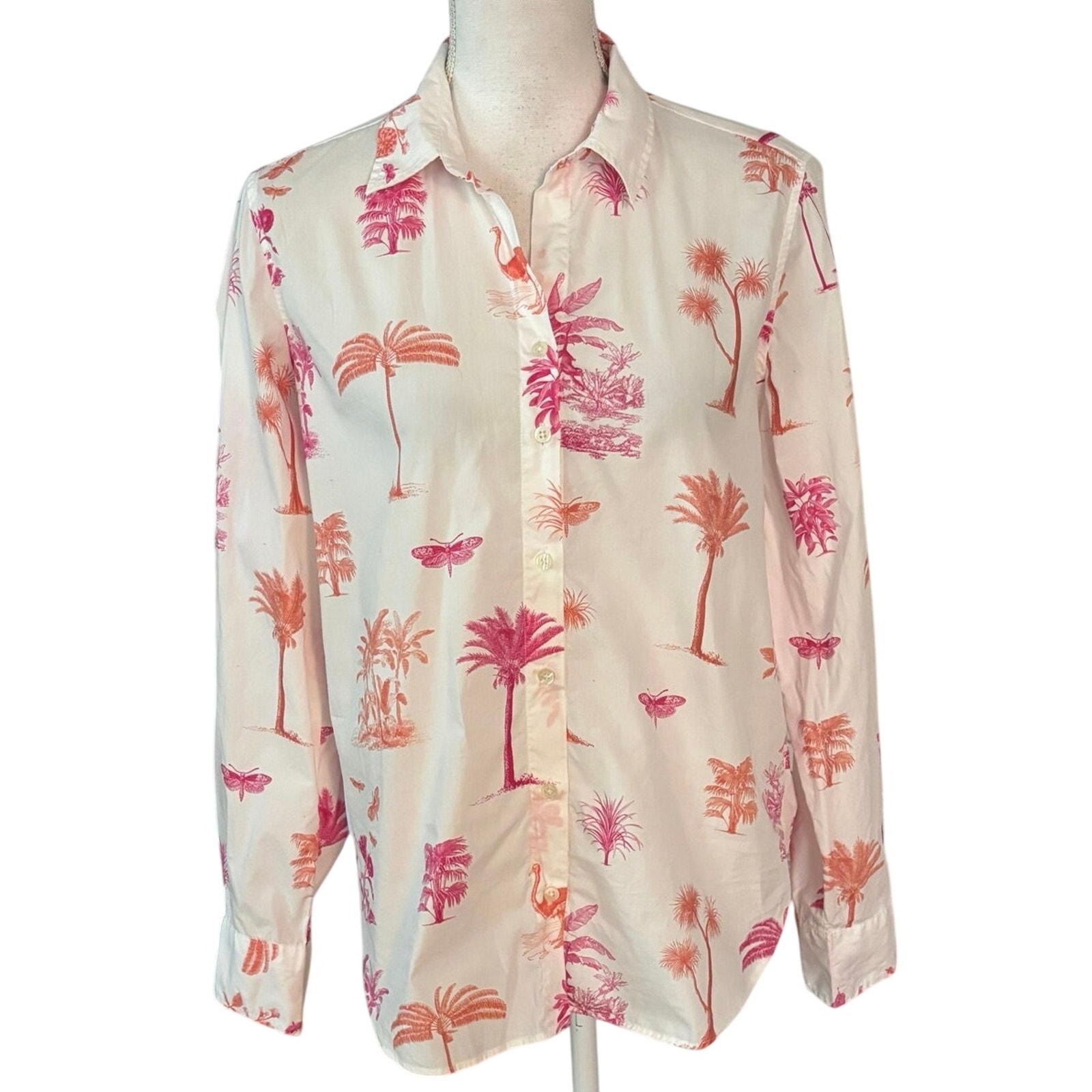 Vilagallo Size 44 US L Tropical Botanical Print Button Front Up Shirt