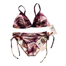 Maaji Bikini Set Reversible Avocado Fern Ruffled Top Swimsuit Bikini Large NEW