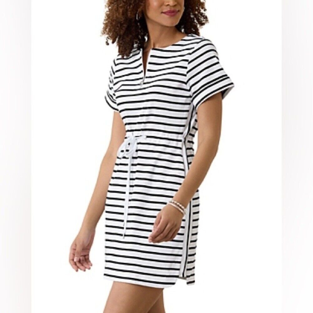Tommy Bahama Black & White Stripe Jovanna Zip Front Dress - XL