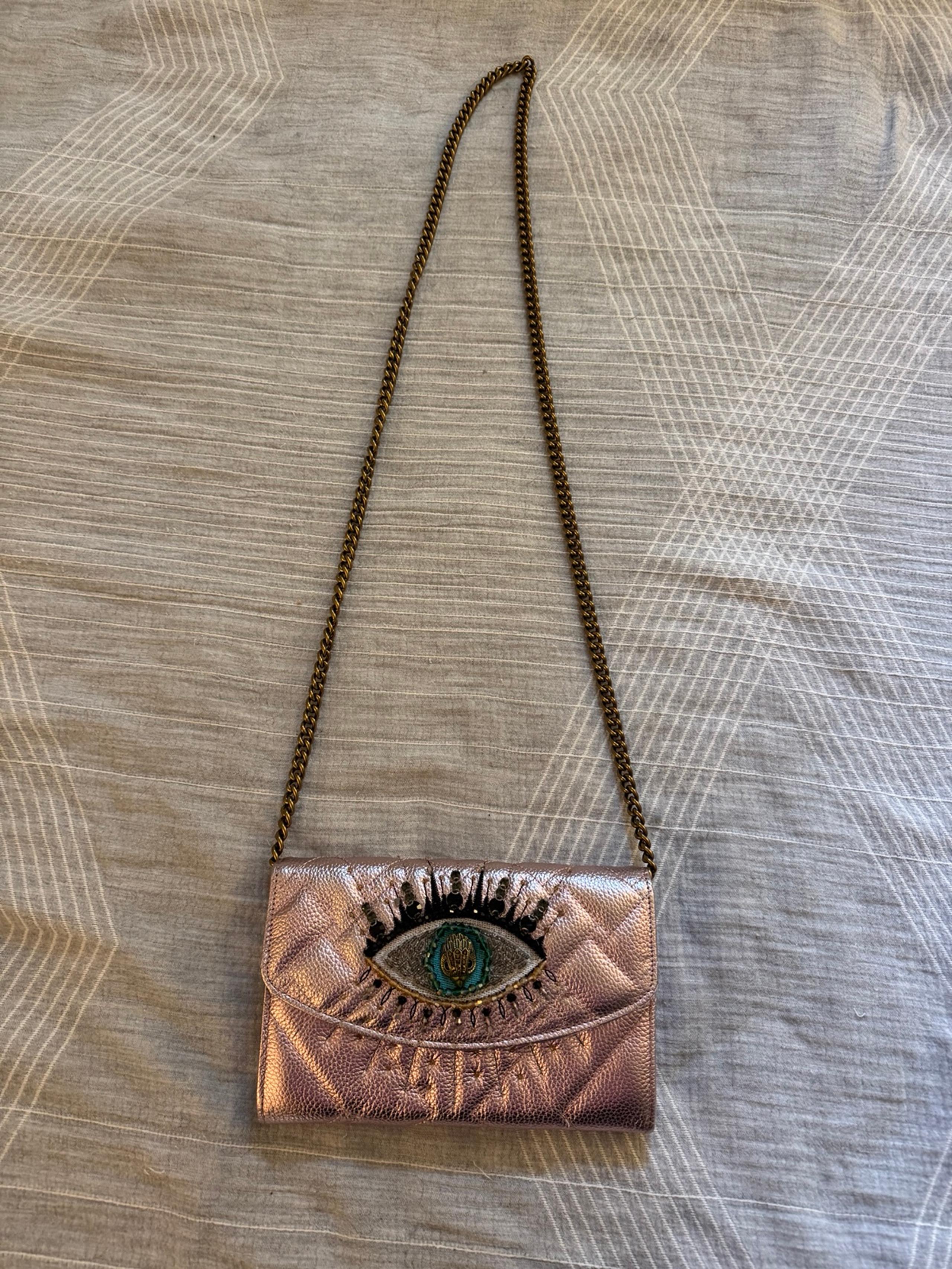 Kurt Geiger Kensington shoulder cross body slim purse rose gold eye
