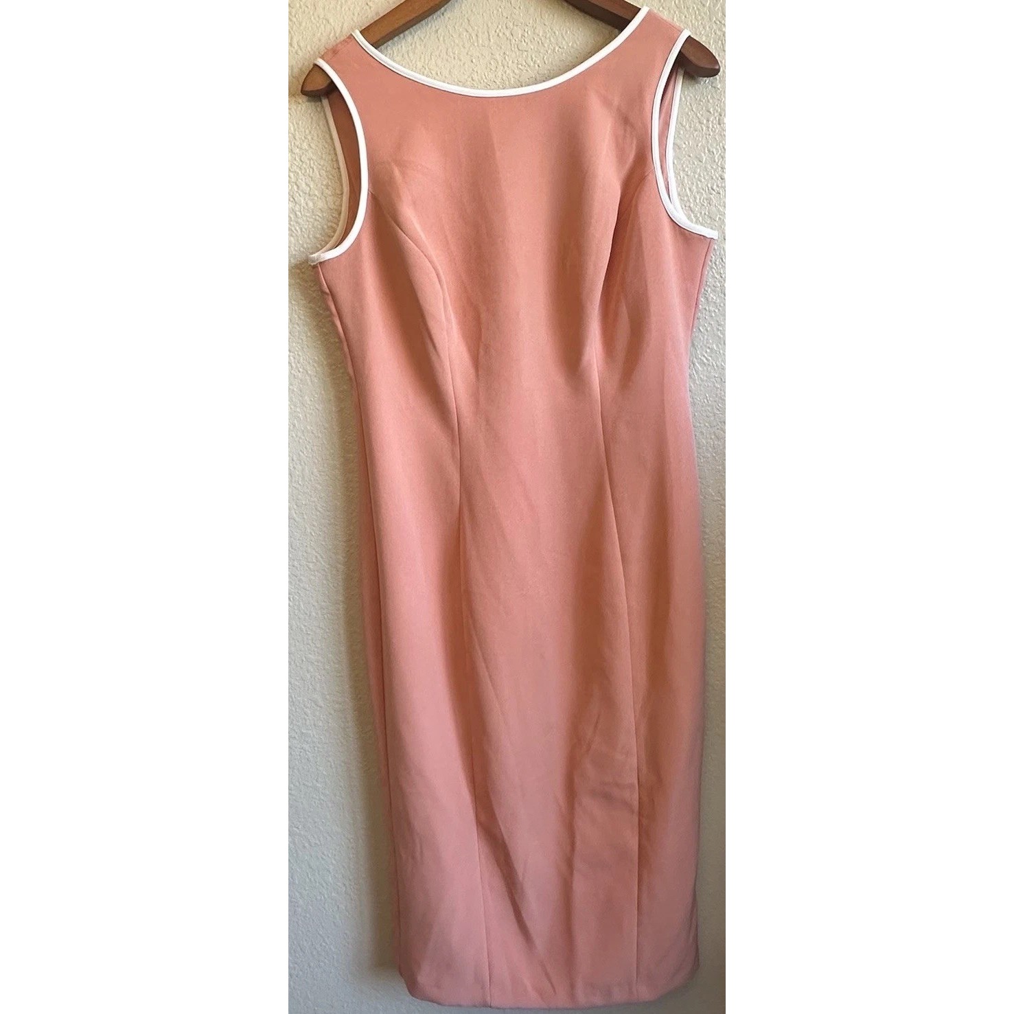 Eva Mendes Coral Orange White Piping Trim Classy Maxi Lined Dress Size 8  EUC