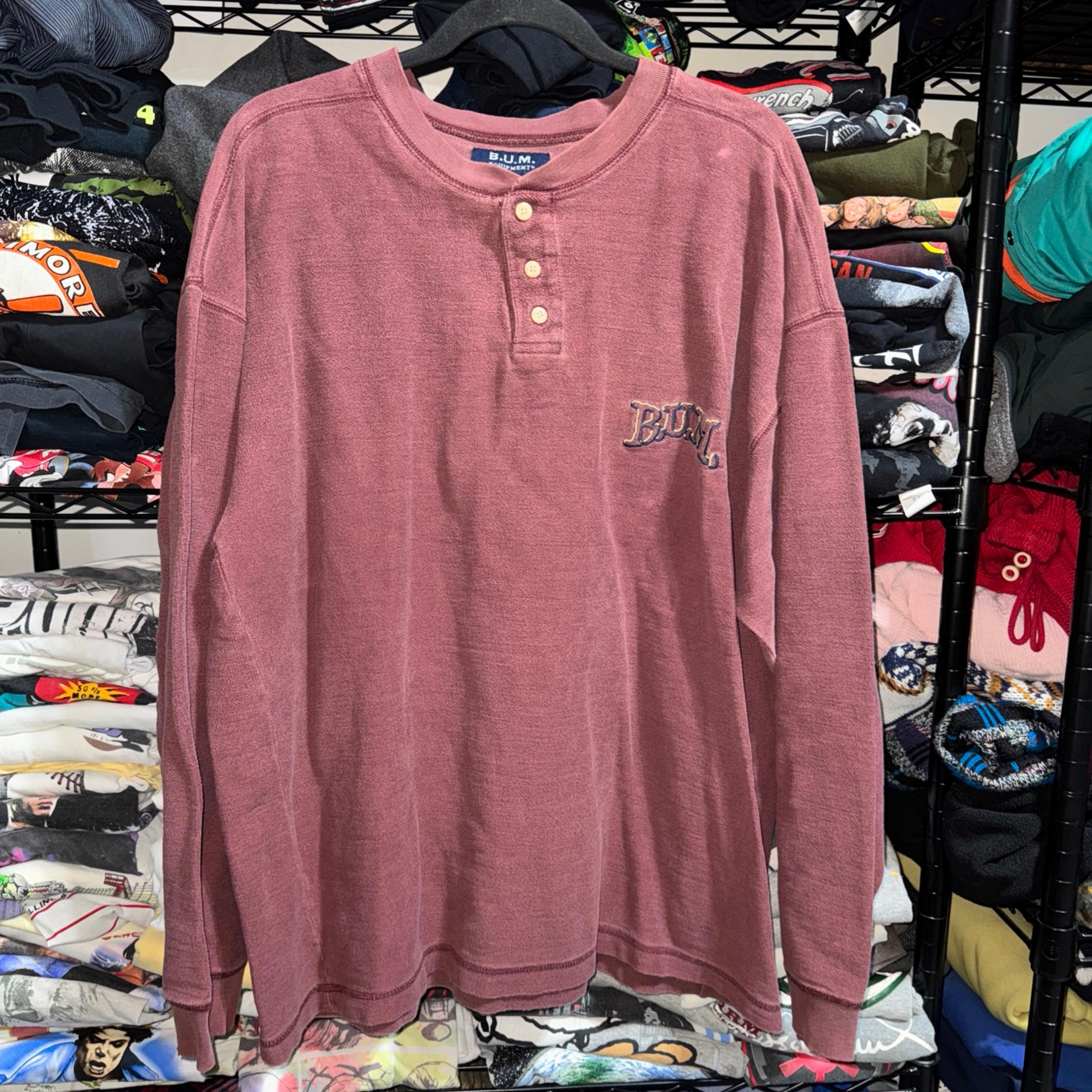 Vintage 90s B.U.M. Equipment Burgundy Embroidered Longsleeve Shirt Size Xl