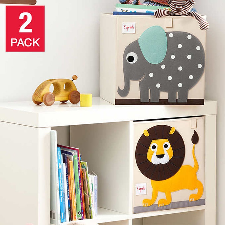 Stora3 Sprouts Storage Boxes, Lion & Elephant, 2-packge Boxes