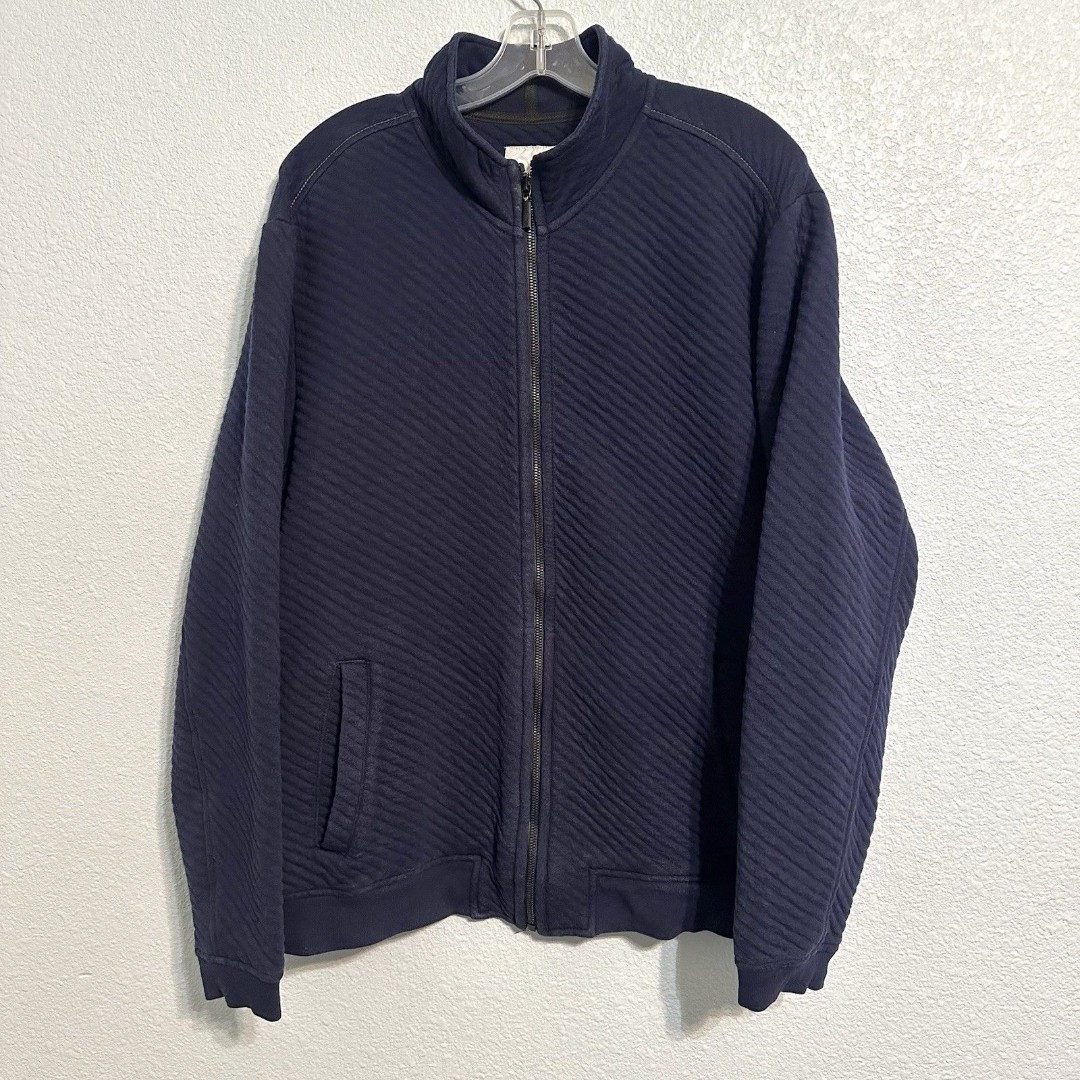 TOMMY BAHAMA Jacket Mens Size Large QUILT TO LAST Blue Full Zip Up