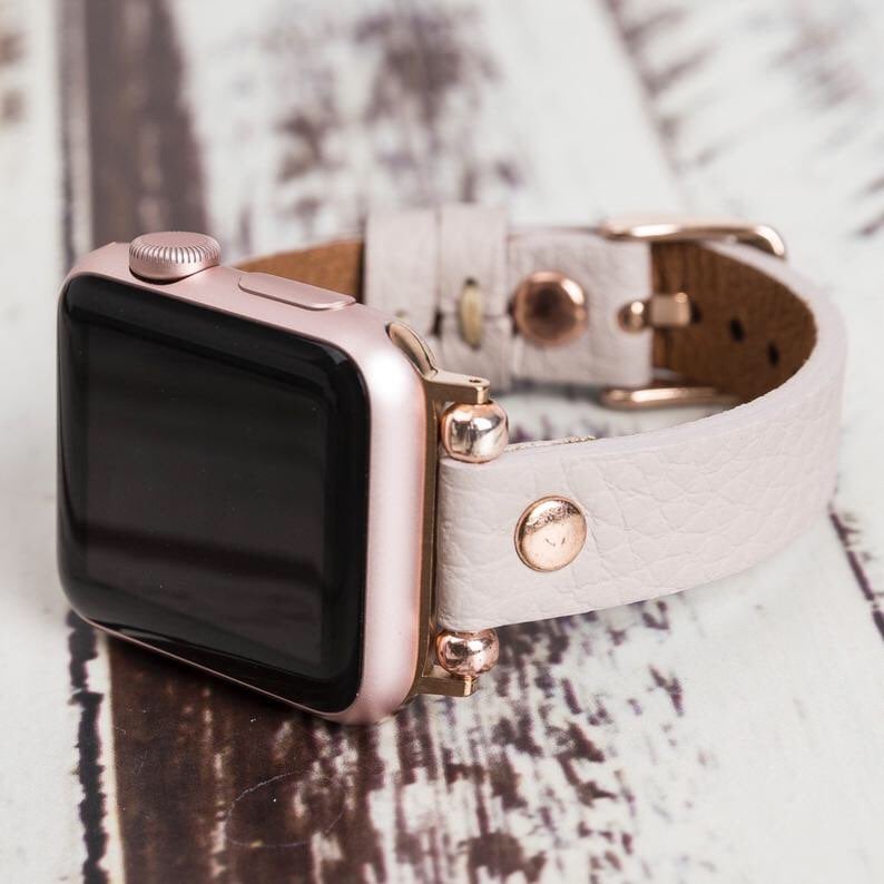 Personalized Gray Leather Apple Watch Ba