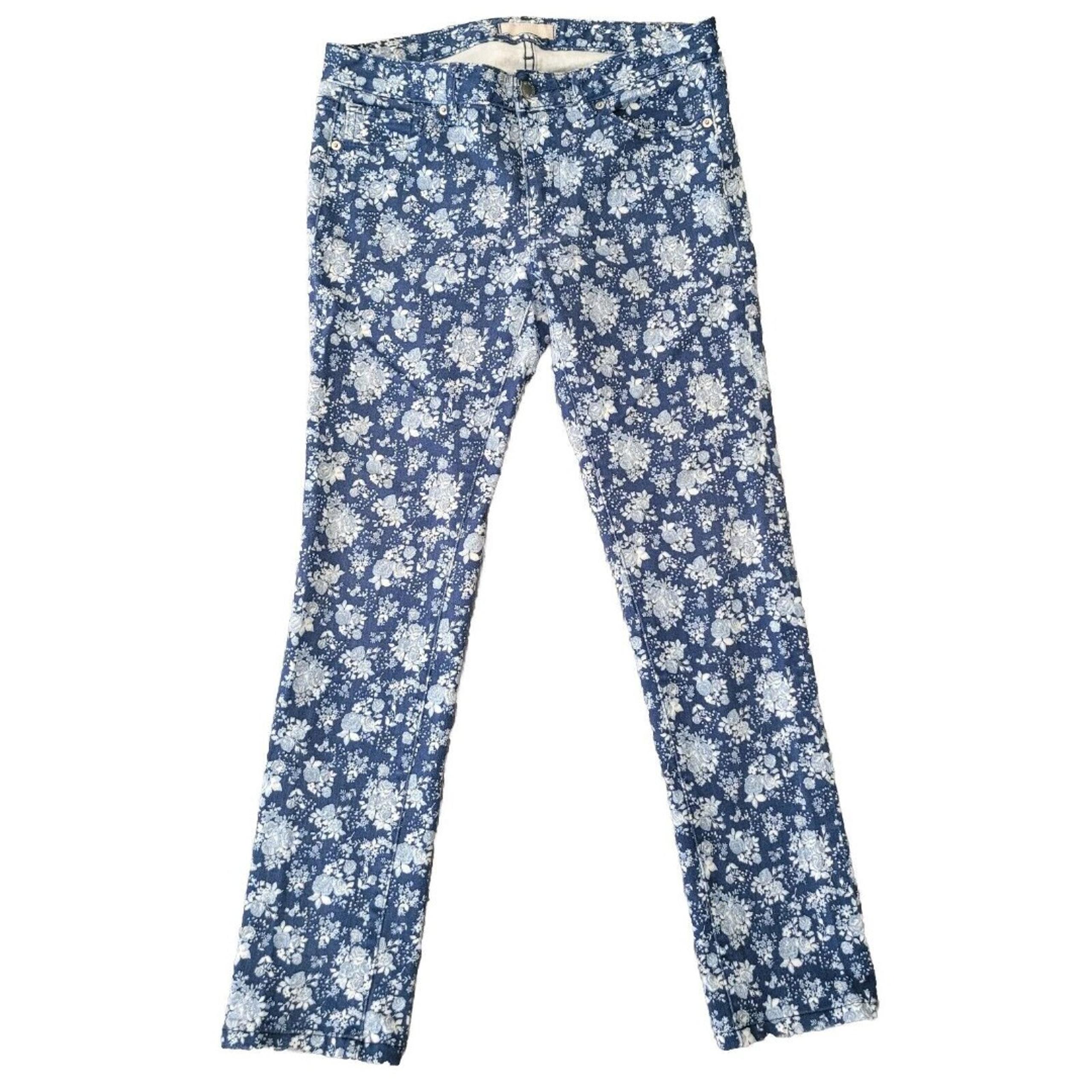 UJ UNIQLO FLORAL PANTS Blue White Size 27 Cotton Spandex Jeggings Denim Jeans