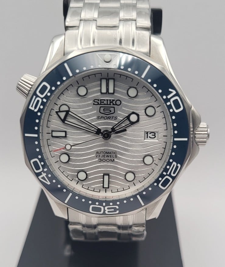New Custom Seiko5Mod 41mm Automatic Dive Watch Silver Dial