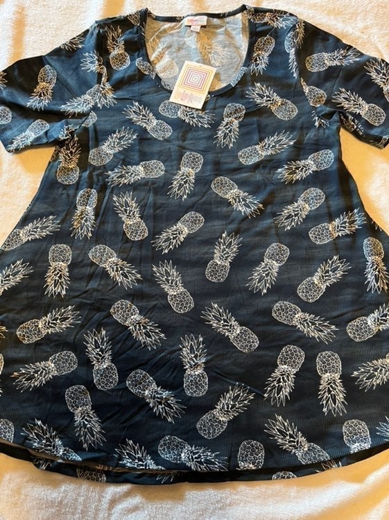 Lularoe Perfect T Tunic Full Large 16/20 Shirt Blue White Pineapple Unicorn New