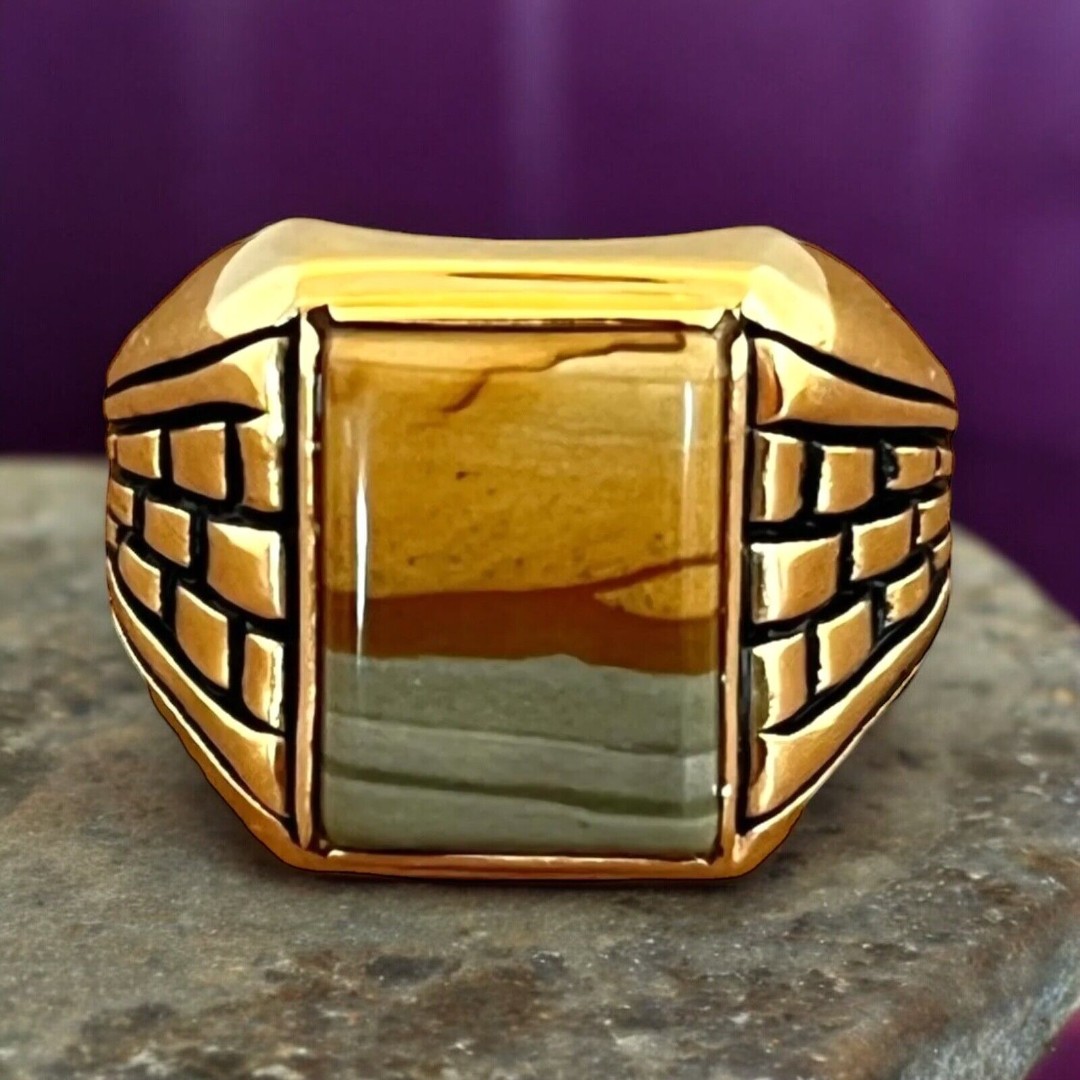 Vintage Clark and Coombs Ring Size 8 Jasper 18K Gold Plate Mid-Century MCM 14A