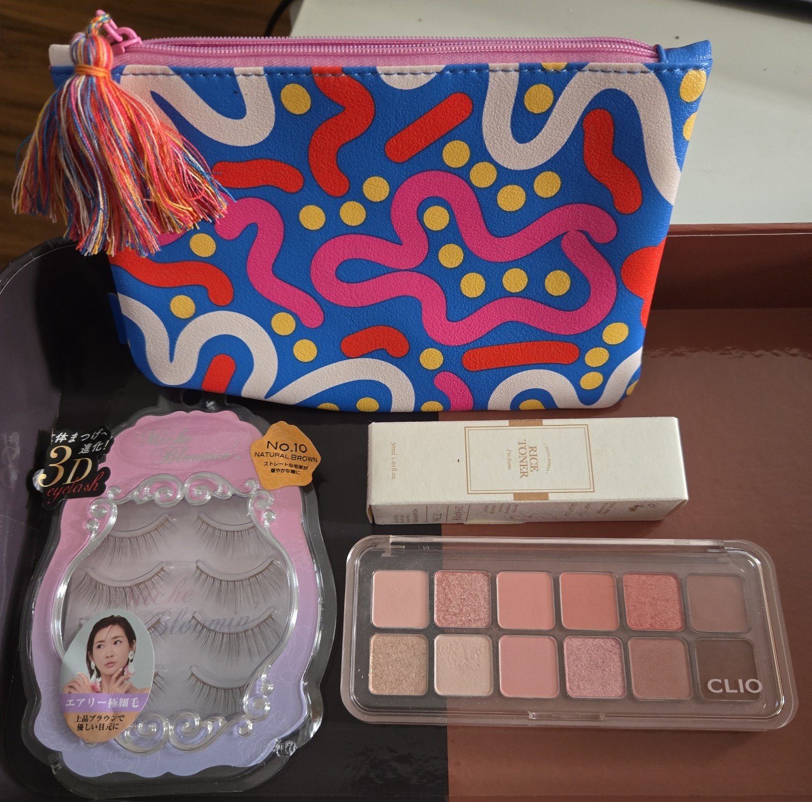 CLIO palette, IPSY bag, I'm From Rice Toner, Natural Brown Eyelashes