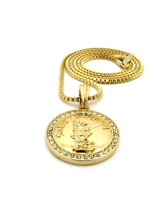 Micro Saint Michael Archangel Pendant 2mm/24 Box Chain Necklace