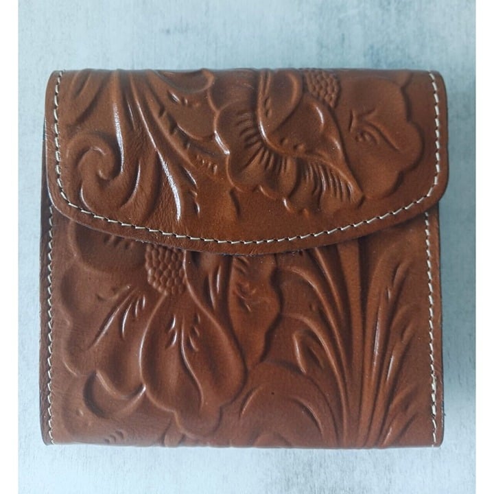 PATRICIA NASH Reiti Bi-Fold Tooled Florence Brown Leather RFID Wallet NEW