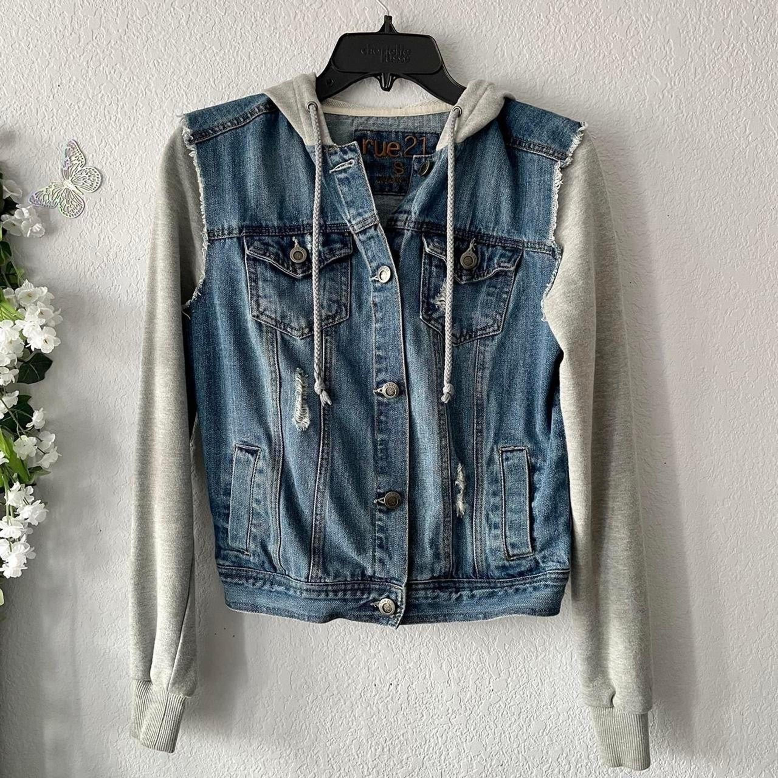 Rue21 Hybrid Hooded Denim Drawstring Jacket Women's Size S