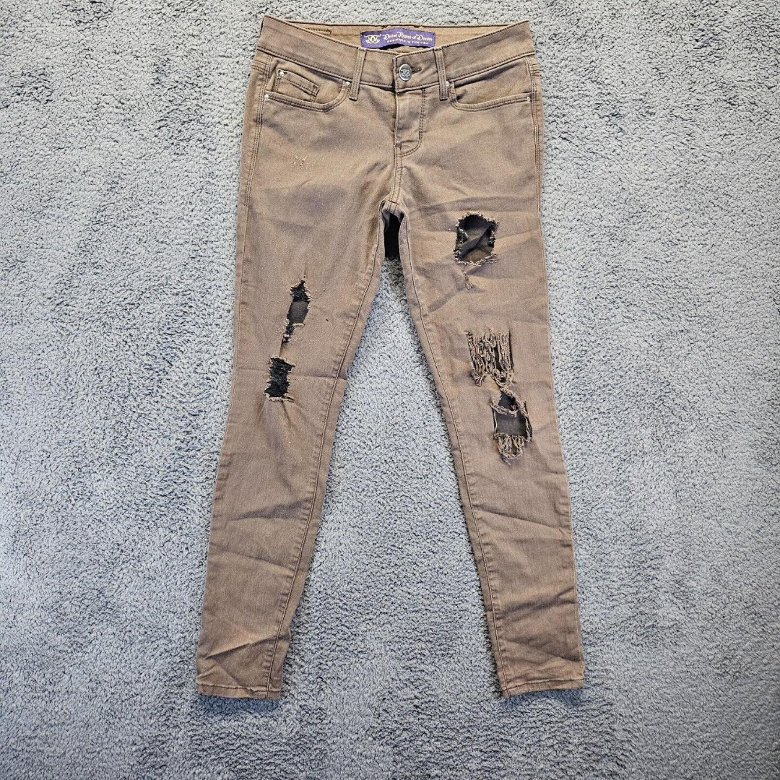 Divine Rights Of Denim Jeans Womens Size 26 Brown Skinny Stretch Distressed