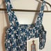 Compañia Fantastica NWT Crop Top Bralette 100% Cotton Blue White Abstract Print