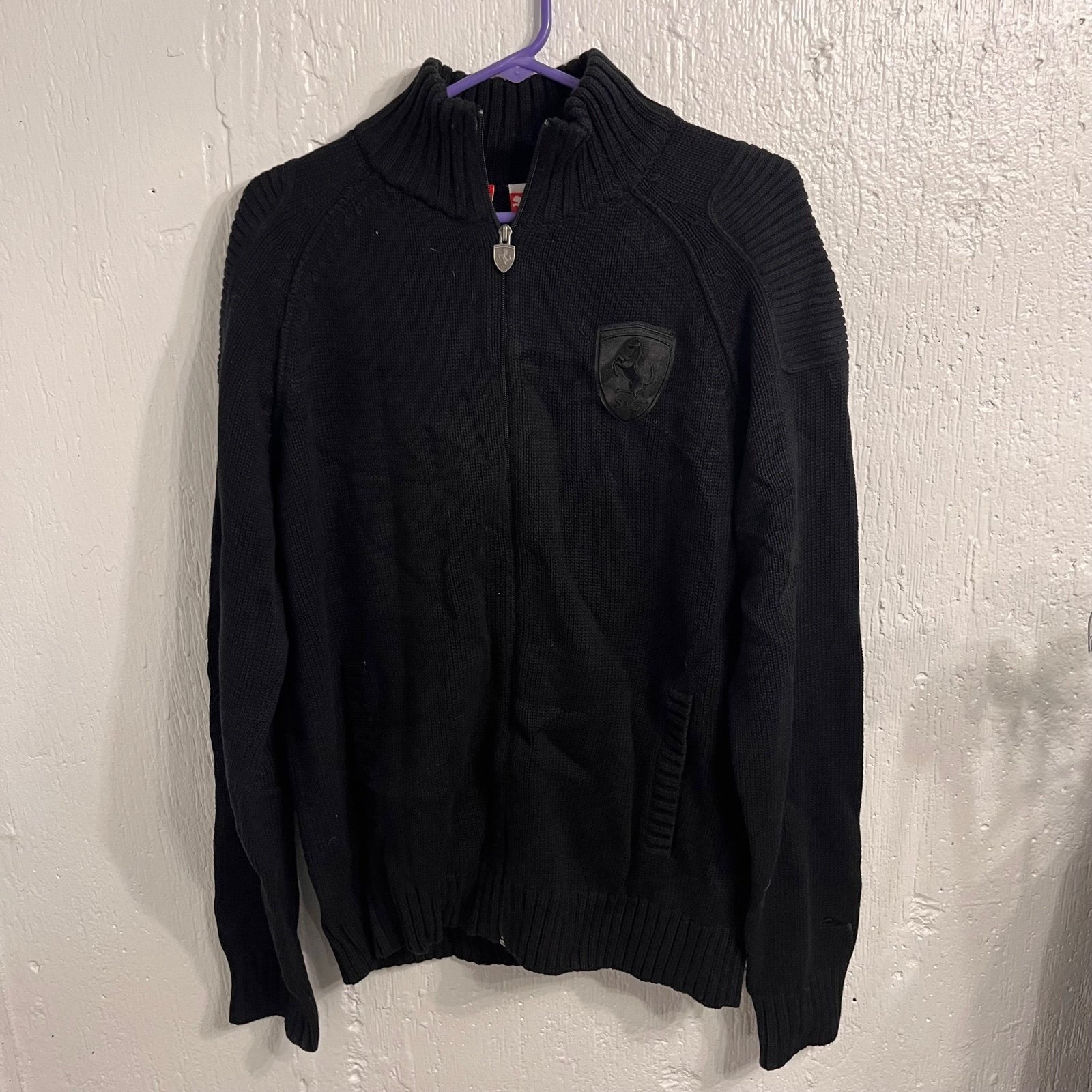 Puma Ferrari Black Zip Up Collar Sweater Jacket Large