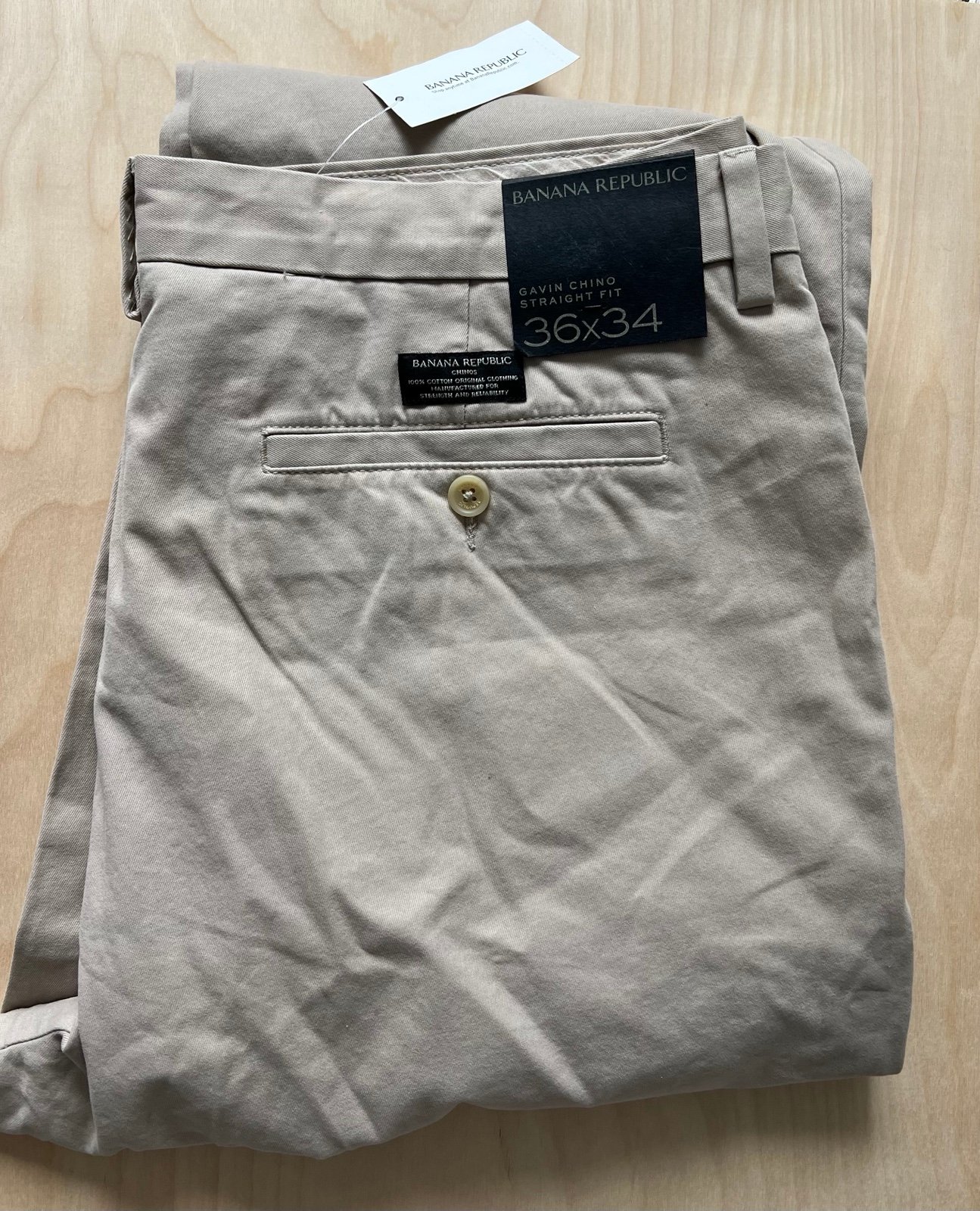 Banana Republic Gavin Chino Relaxed Fit Straight Leg 100% Cotton Beige 36x34