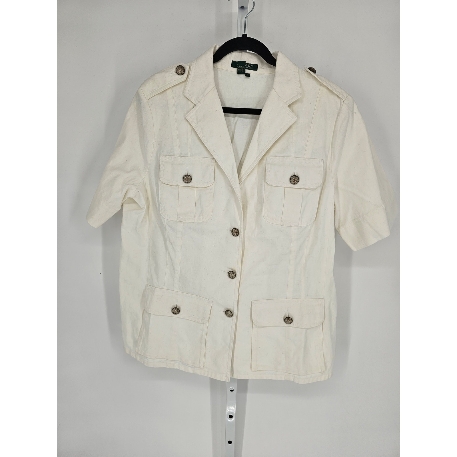 Lauren by Ralph Lauren Women's White Short Sleeve Button Down Jacket Size 1X