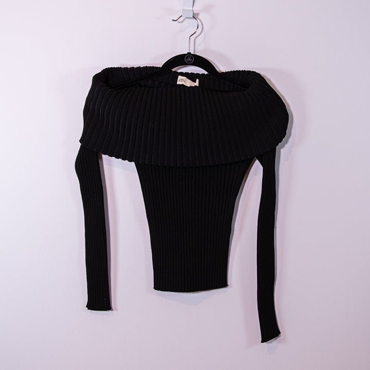 Tory Burch Ribbed Knit Stretch Foldover Spread Collar Shawl Pullover Sweater S