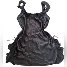 Oscar de la Renta Y2K Black Silky Satin Goth Glam Chiffon Ruffle Mini Slip Dress