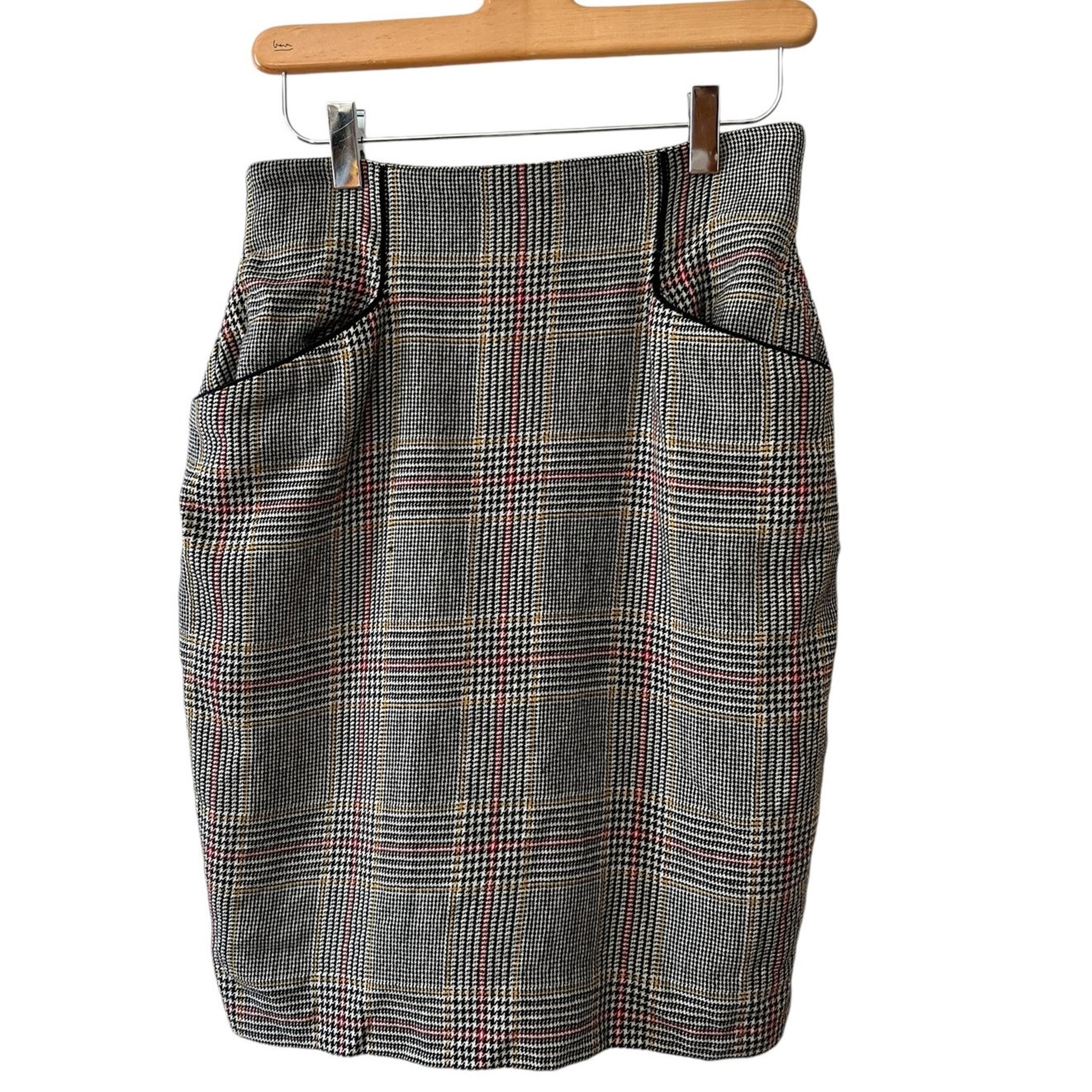 Vintage Emanuel Ungaro high waisted houndstooth check Wool Skirt