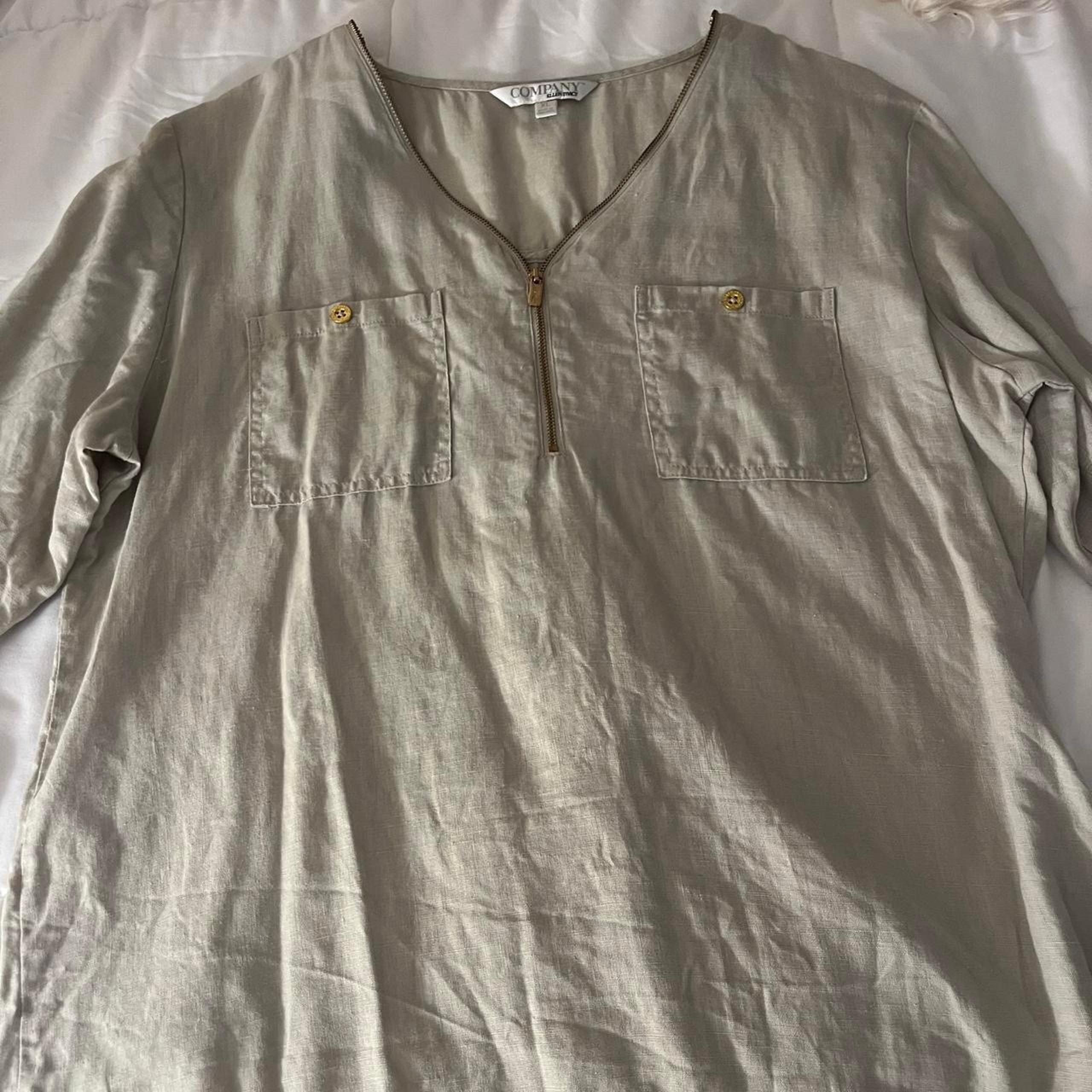 Ellen Tracy XL beige linen blouse