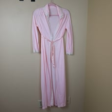 Vintage Long Sleeve Pink Sateen Lace Tie Long Robe Size S