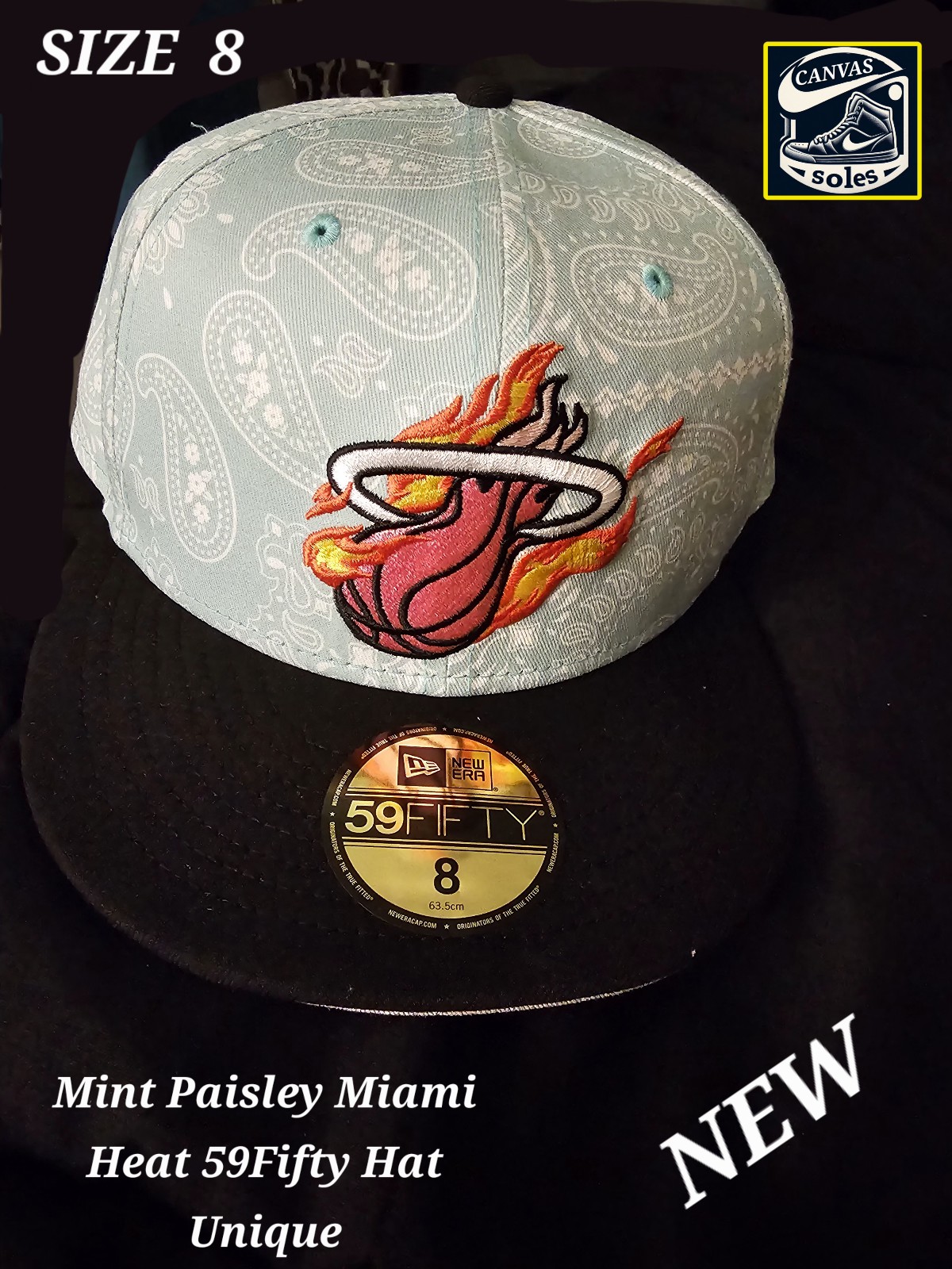 [SIZE 8] New Era Miami Heat Teal Paisley 59Fifty Hat Unique..