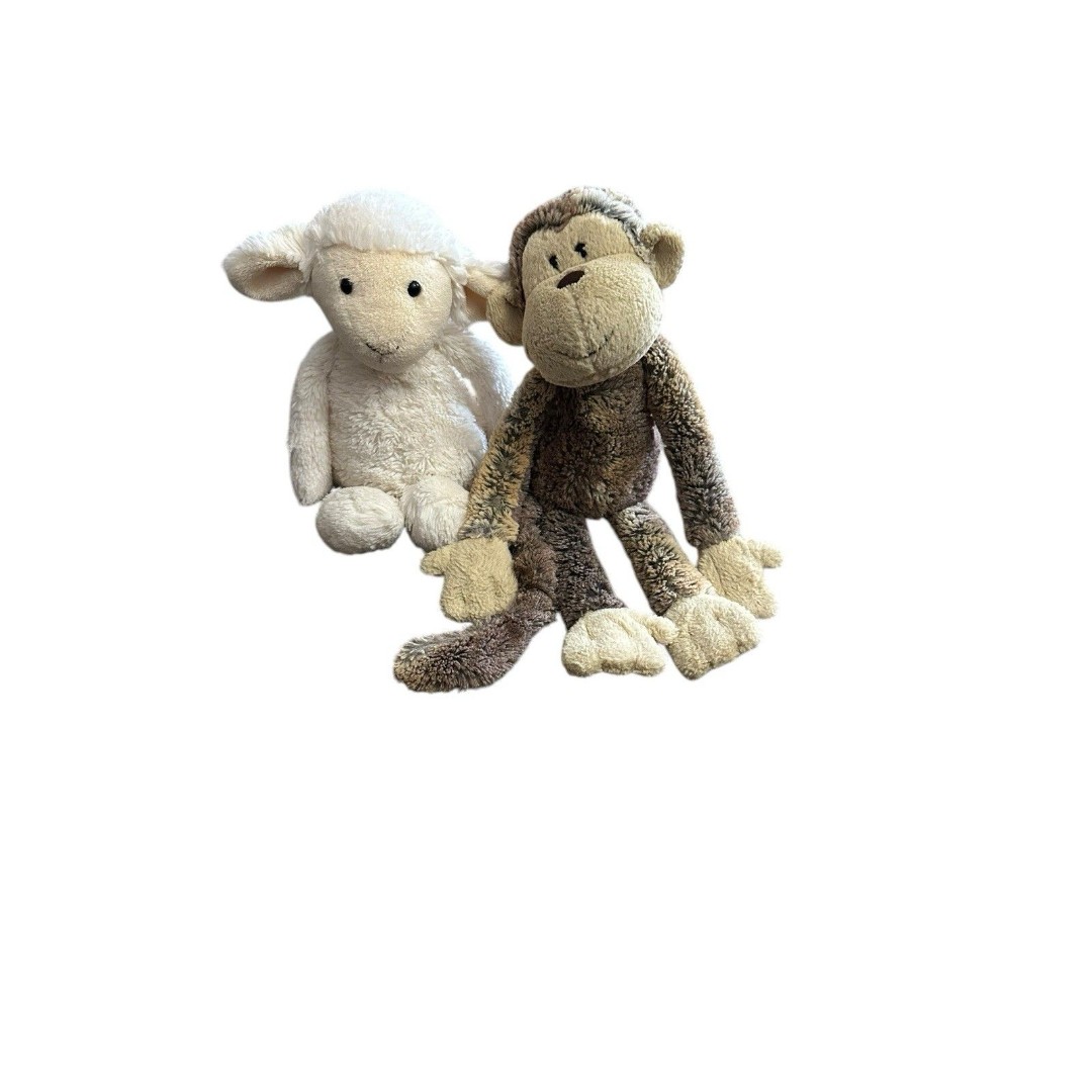 2 JELLYCAT Plush London Mattie Monkey Curly Tail And Bashful Lamb Stuffed Animal