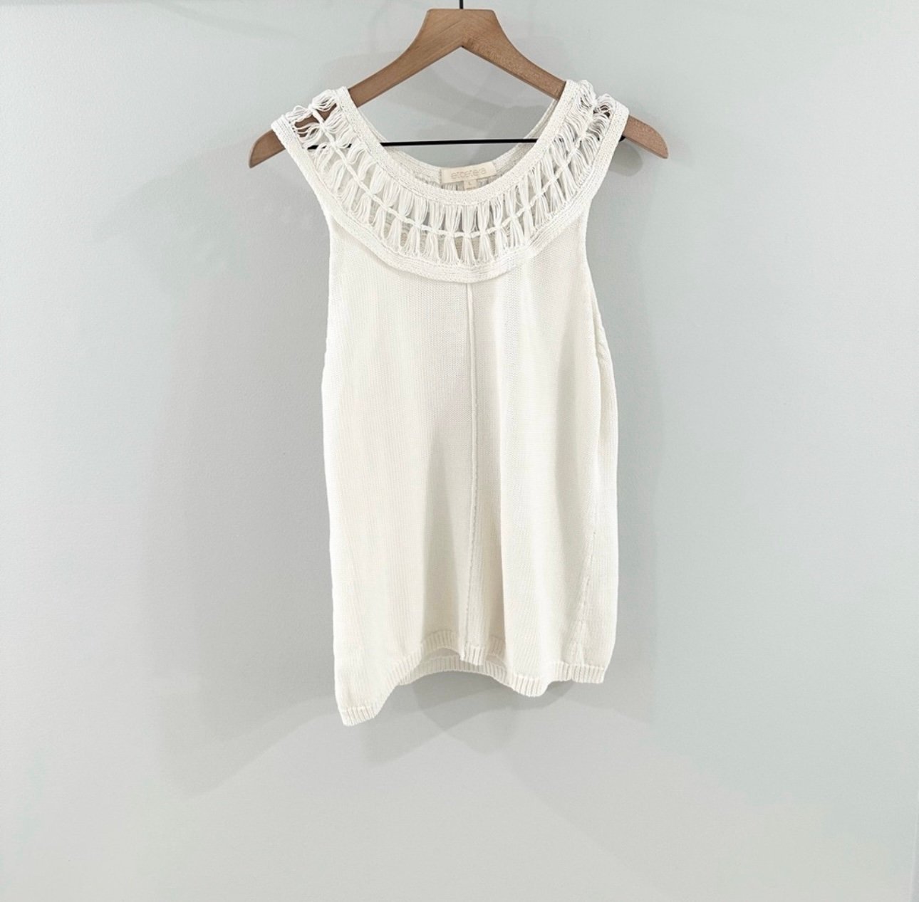Etcetera Crochet Detail Sleeveless Sweater Ivory Size Large