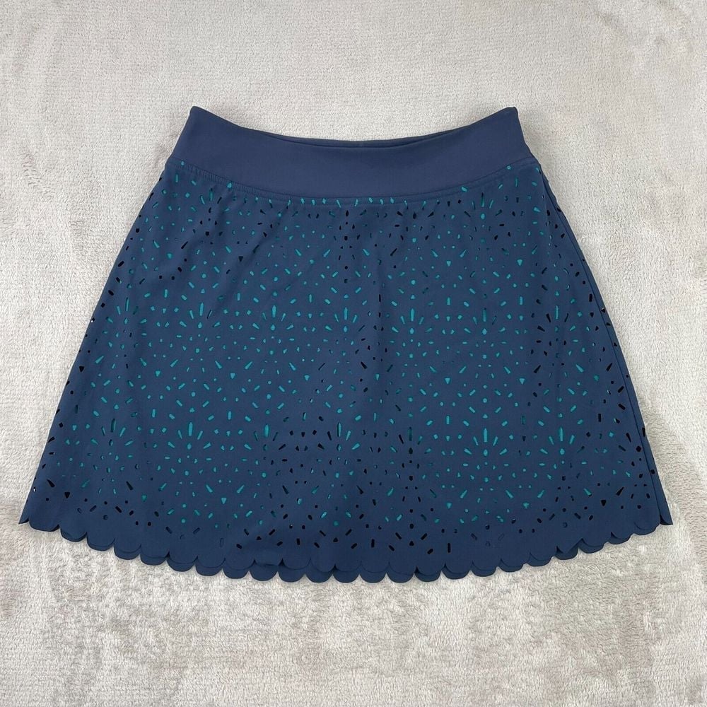 Title Nine Illusion Skort Women Small Navy Blue Laser Cut Skirt Active NWOT