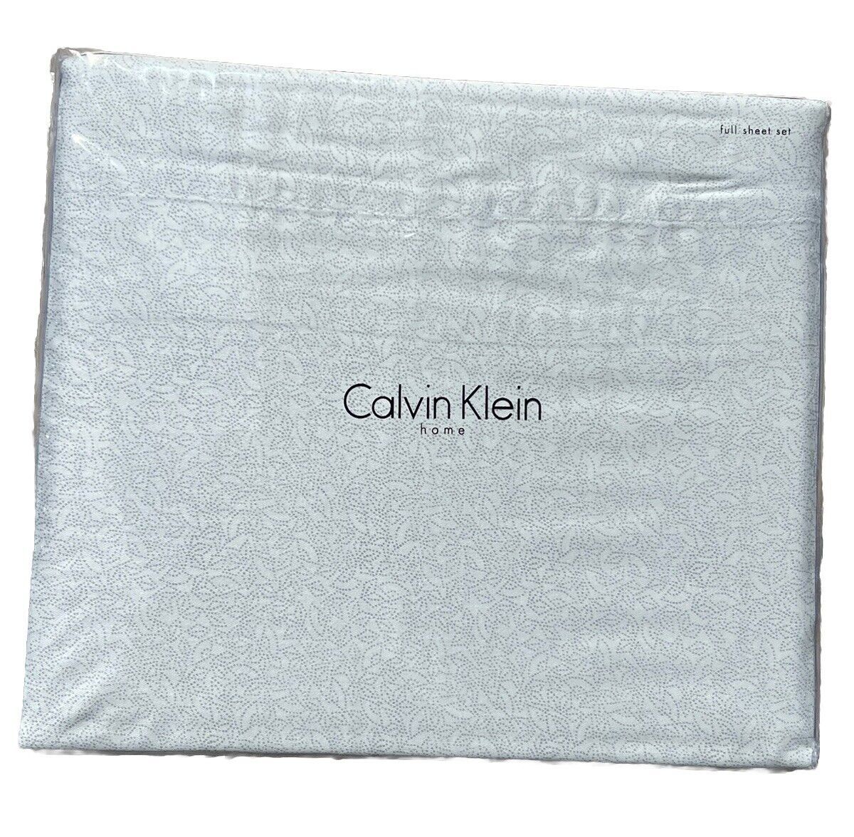 Calvin Klein FULL Sheet Set Blue Gray Dots Combed Cotton Sateen Abstract Floral