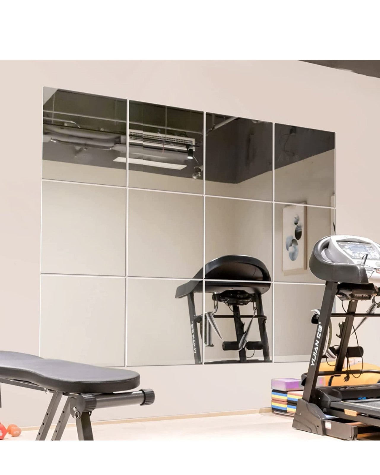 Murrey Home Gym Mirrors 12 Square Wall Mounted Mirror, Frameless Mirror Tiles
